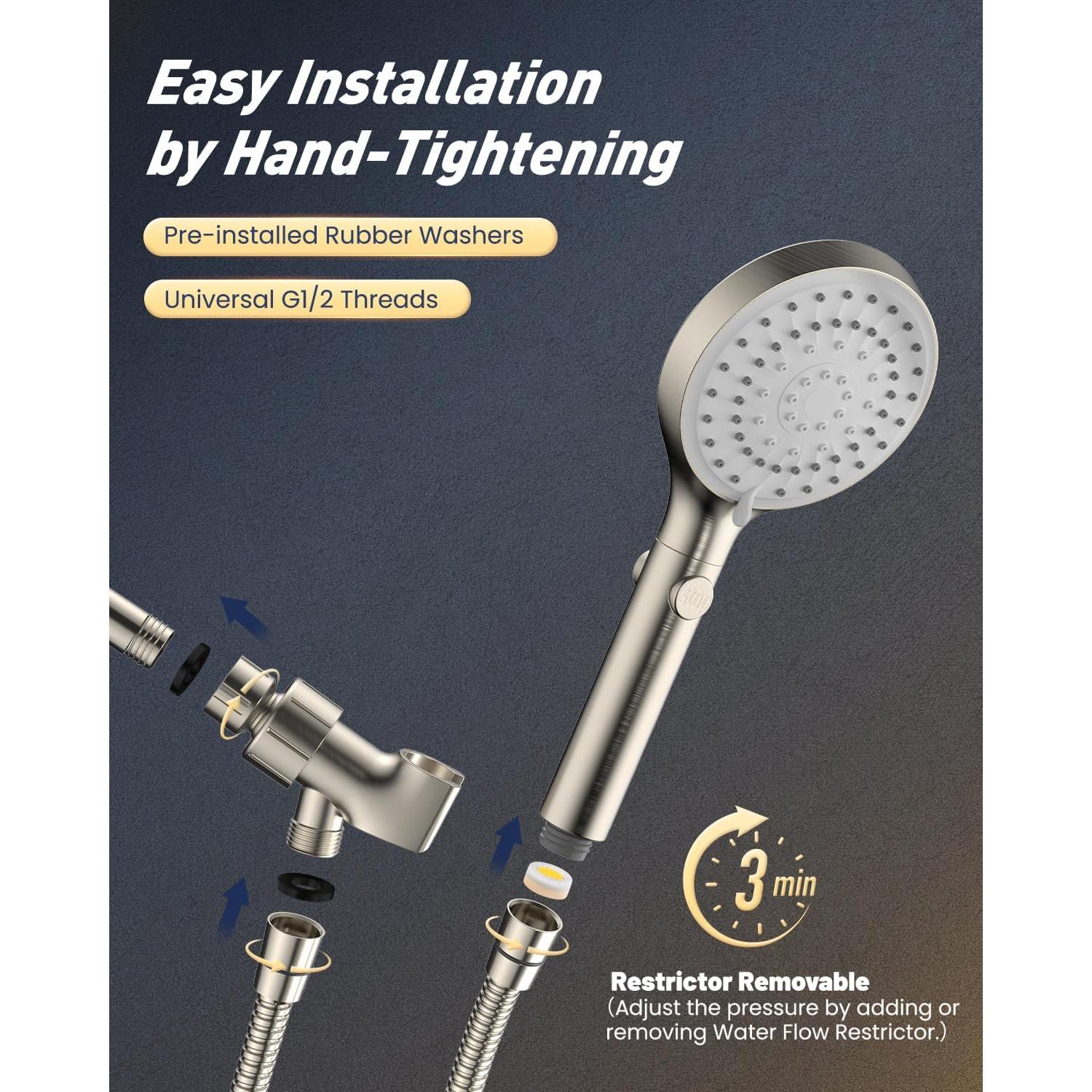 Cabezal de Ducha FASDUNT Alta Presión con Manguera 203.2 cm