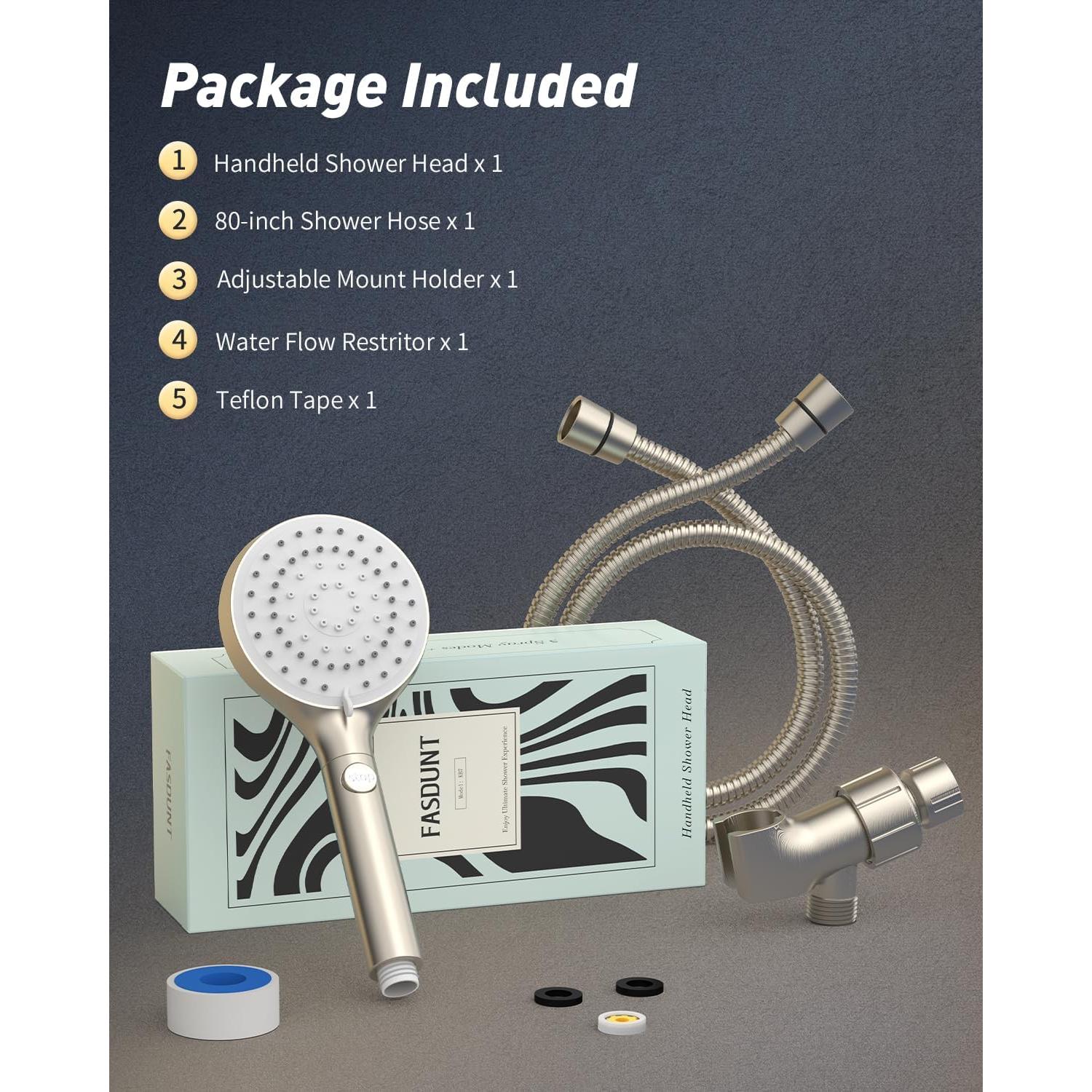 Cabezal de Ducha FASDUNT Alta Presión con Manguera 203.2 cm