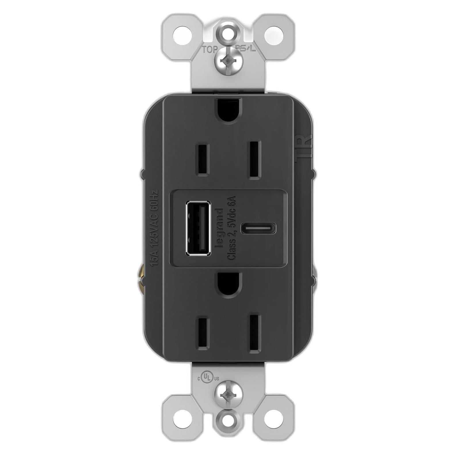 Tomacorriente Dúplex Legrand R26USBAC6BK con Carga USB 6A Negro
