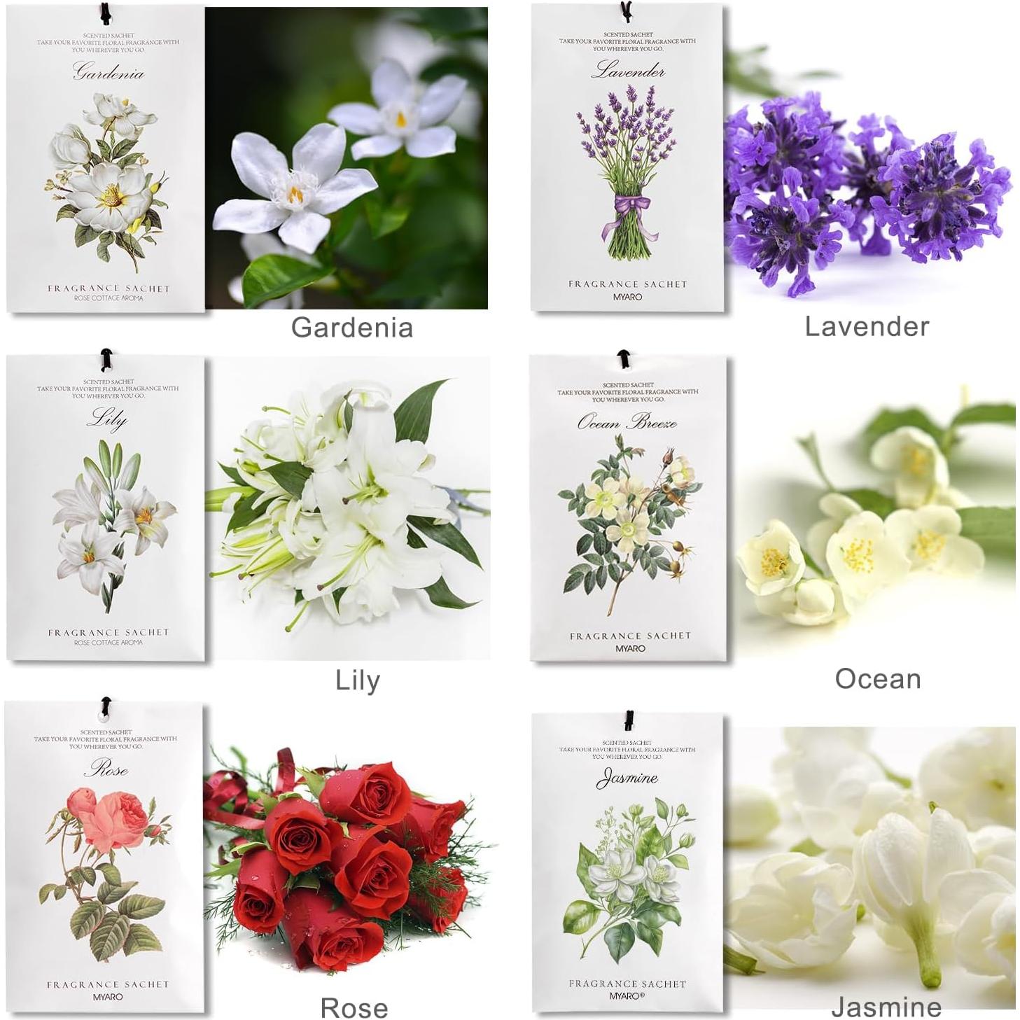 MYARO 12 Bolsitas Aromáticas Florales - 6 Aromas Duraderos
