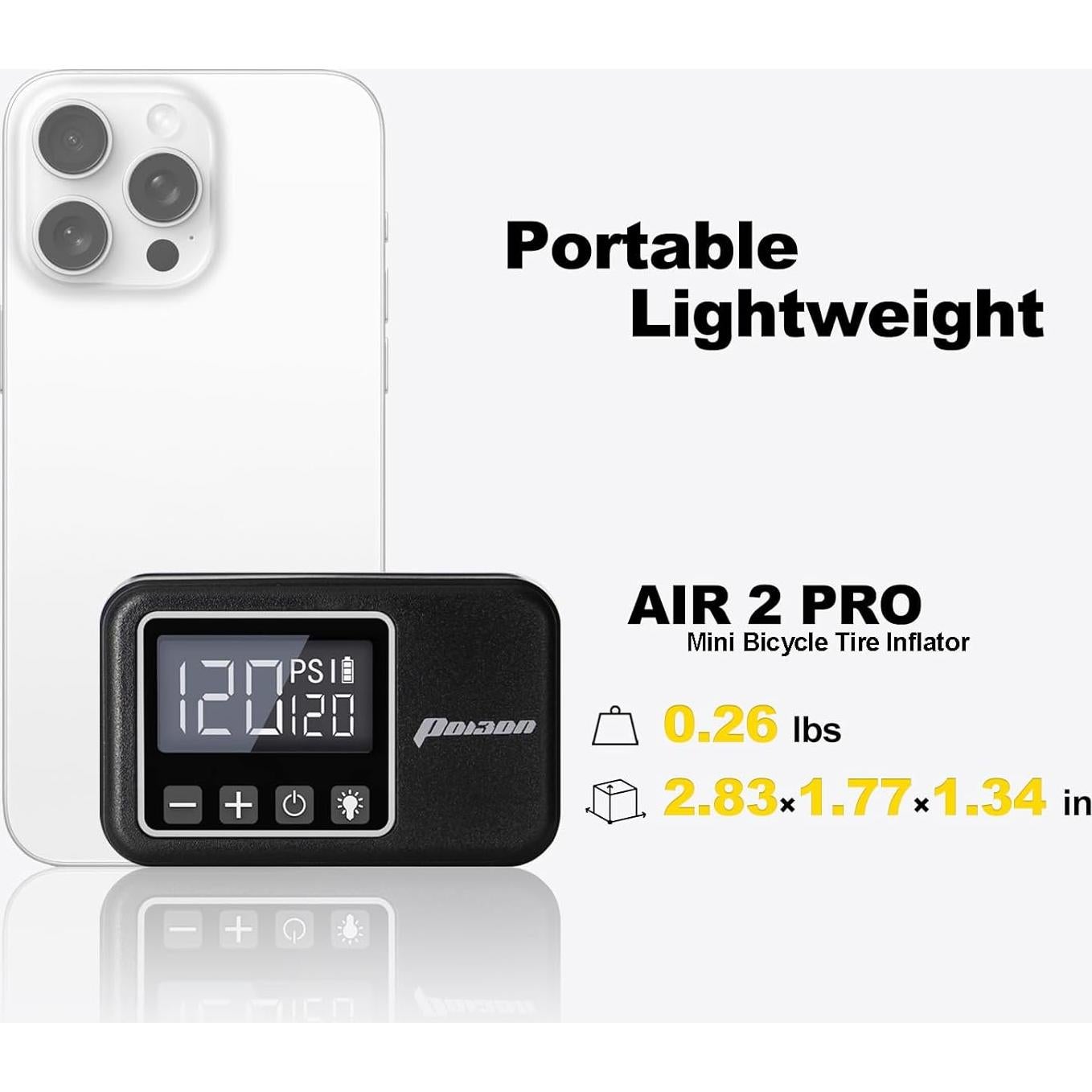 Mini Bomba Eléctrica de Bicicleta PO13ON Air2 Pro 120 PSI