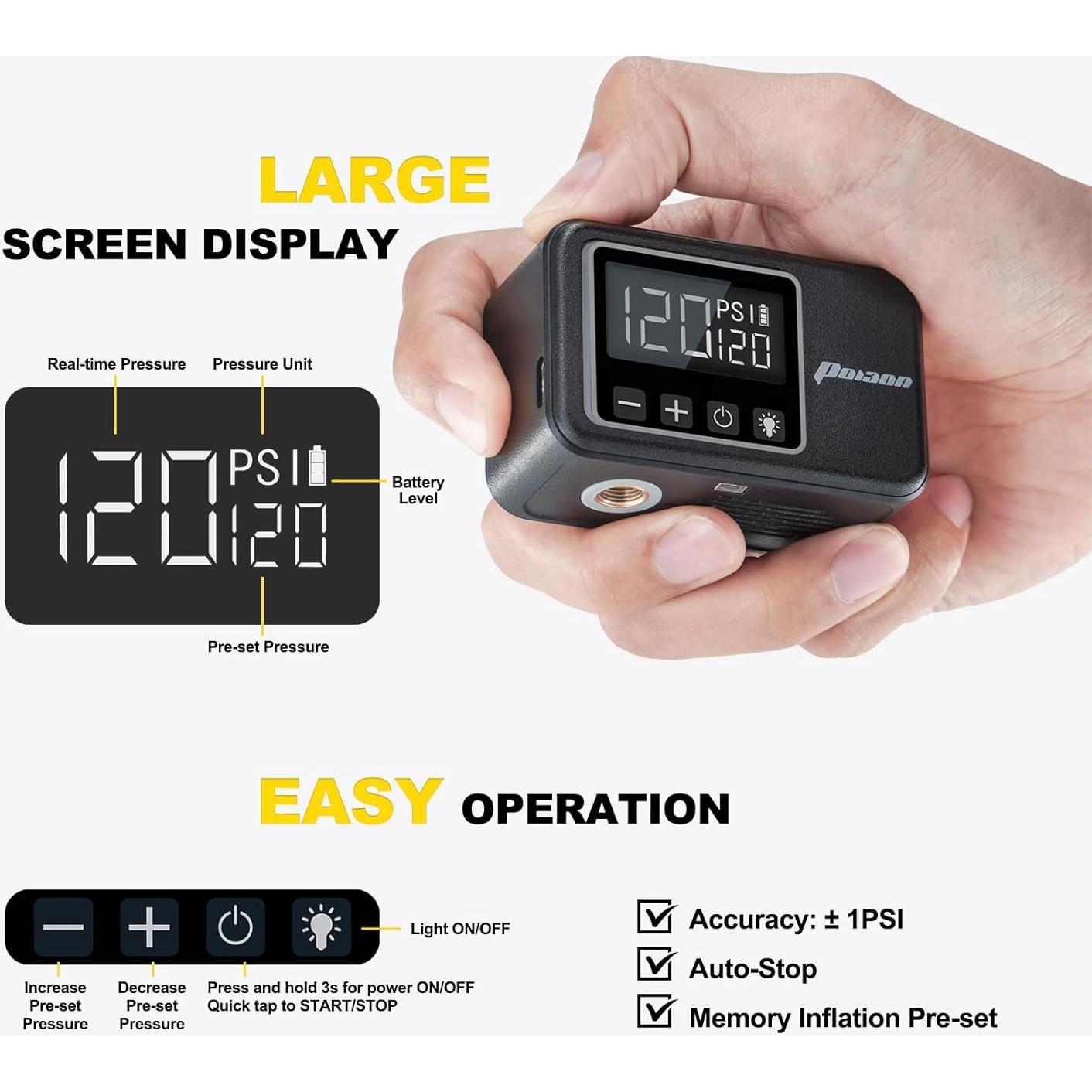 Mini Bomba Eléctrica de Bicicleta PO13ON Air2 Pro 120 PSI