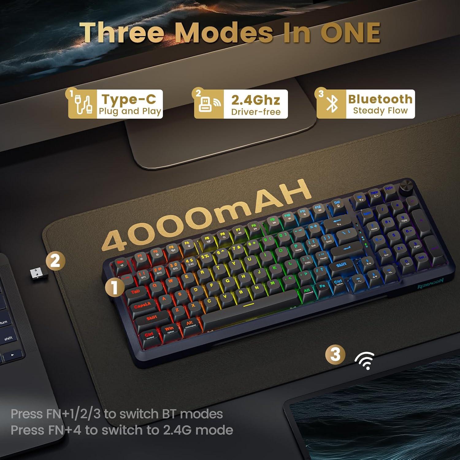 Teclado Mecánico Inalámbrico Redragon K688 RGB 98 Teclas
