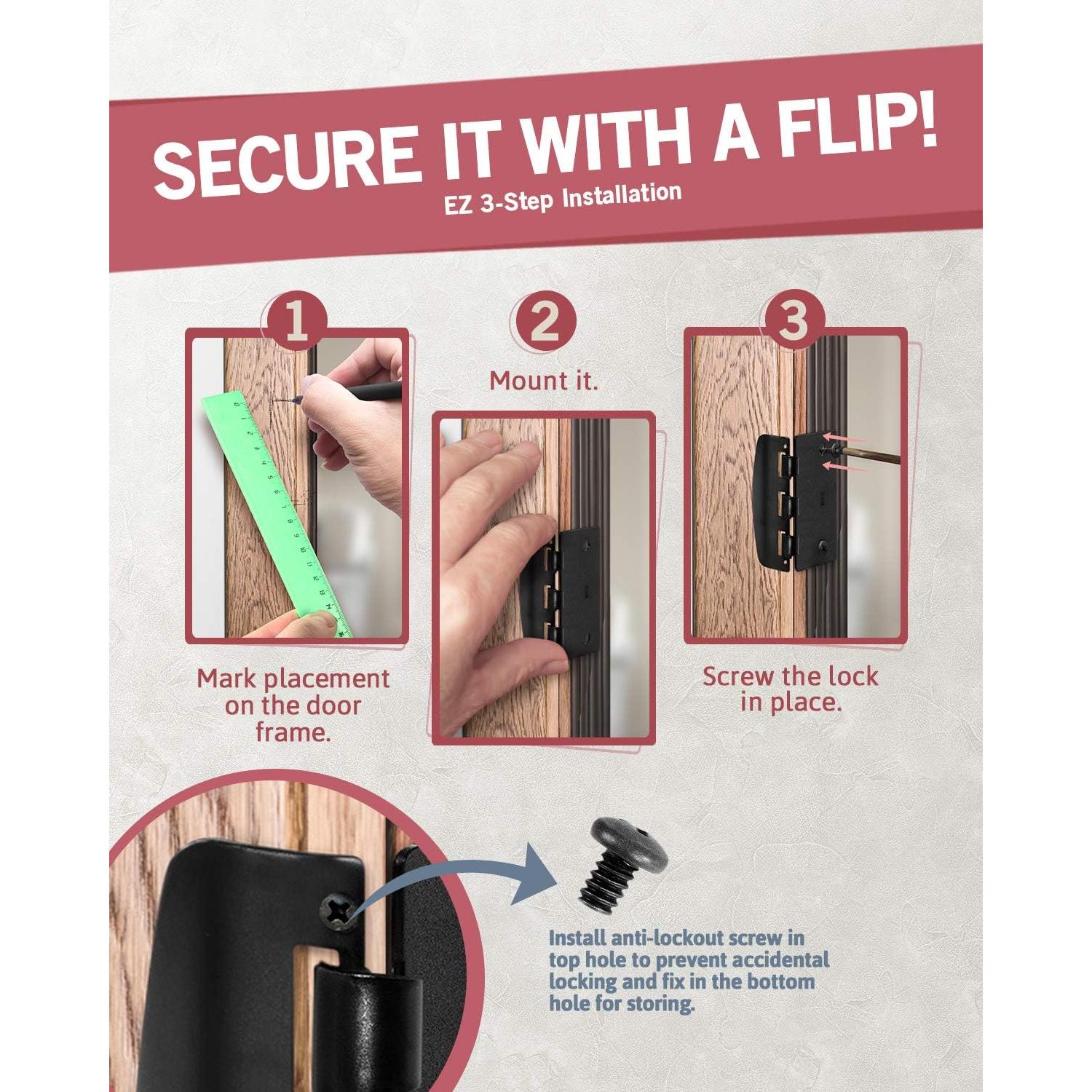 Cerradura de Puerta Flip Jack N' Drill - Paquete de 6, Acero, Negro