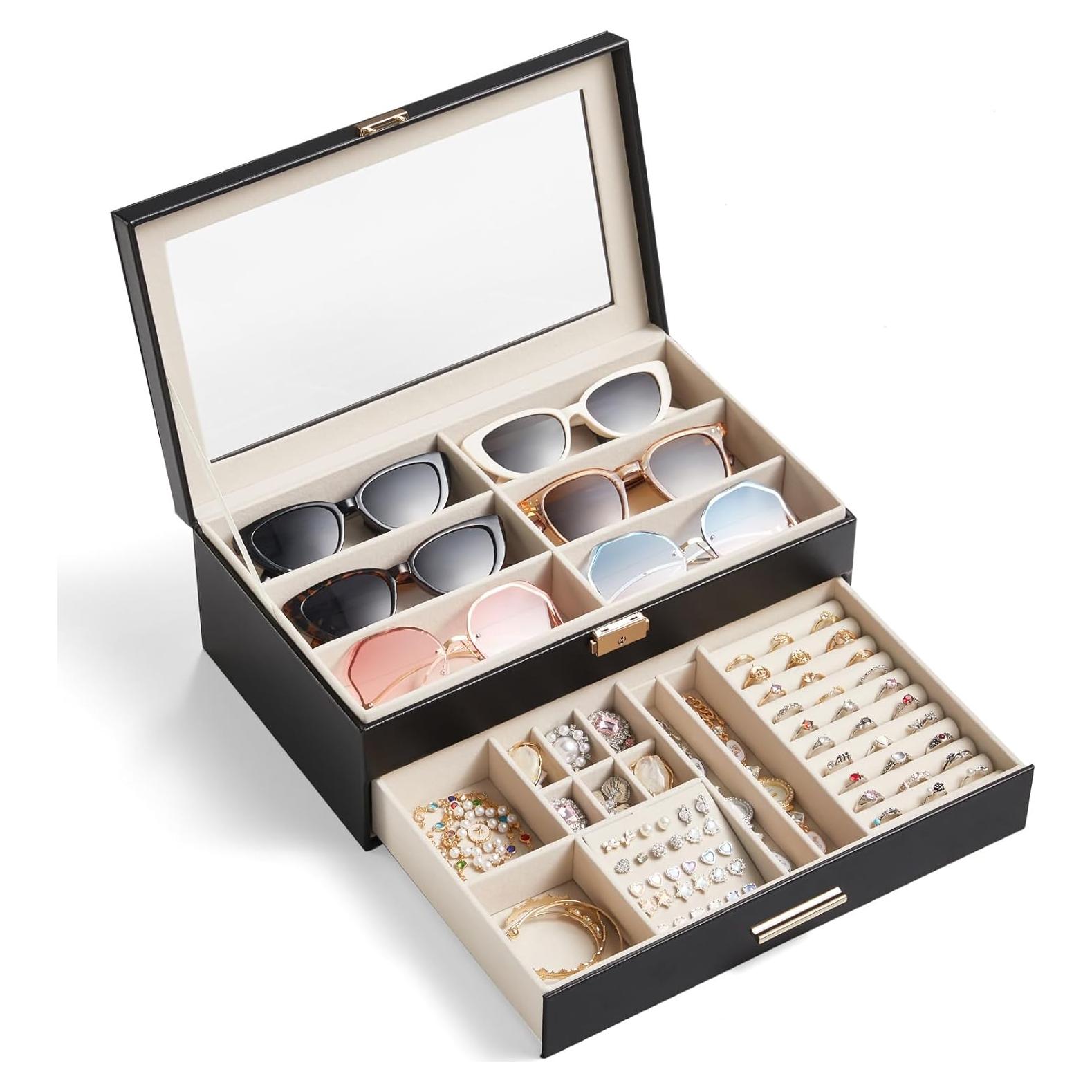 Caja de Joyería Lifewit 2 Capas Organizador Gafas 6 Compartimentos