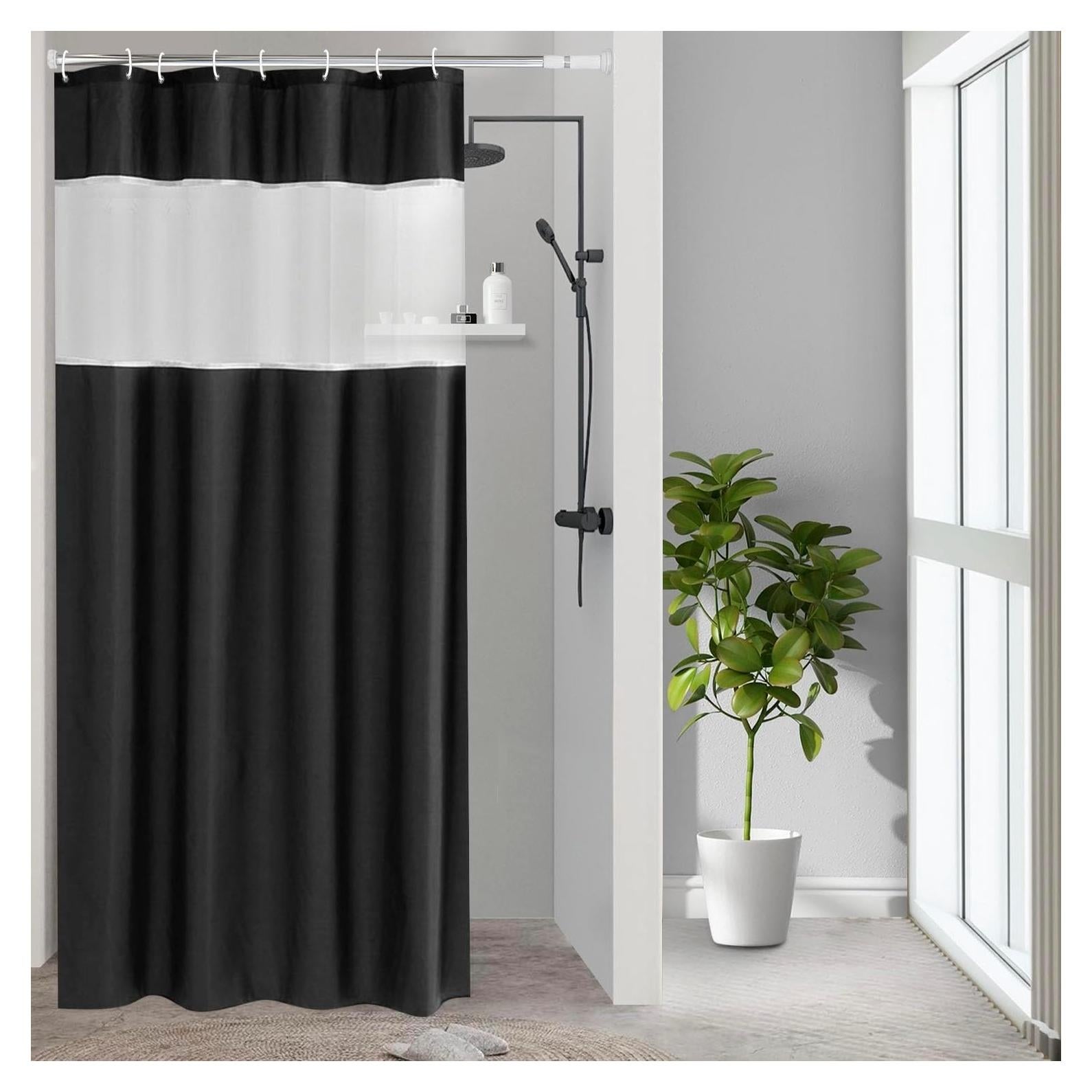 Cortina de Ducha UFRIDAY Negra y Blanca 122x183 cm Lavable