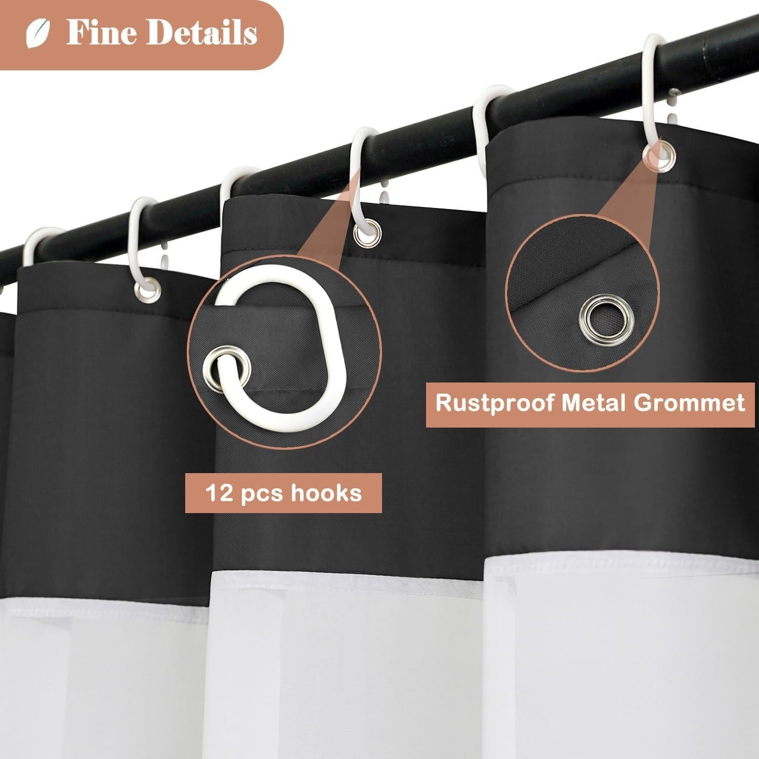 Cortina de Ducha UFRIDAY Negra y Blanca 122x183 cm Lavable