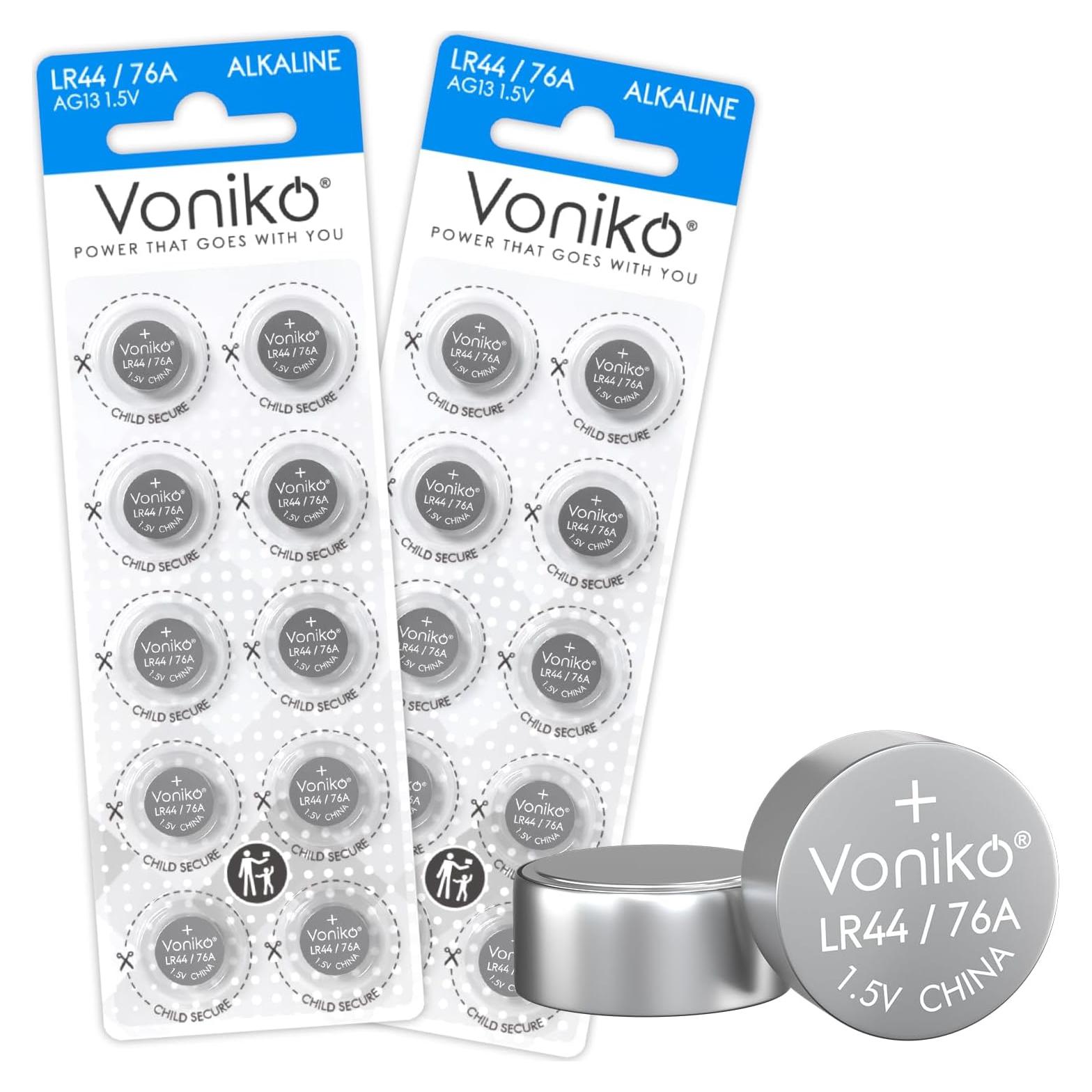 Baterías Voniko LR44 Alcalina 20 Piezas 1.5V para Juguetes