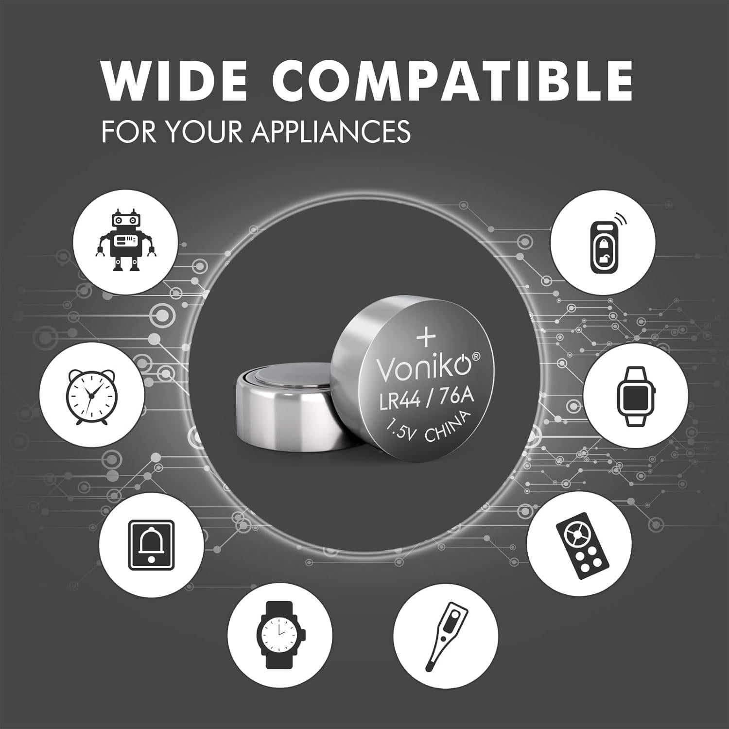 Baterías Voniko LR44 Alcalina 20 Piezas 1.5V para Juguetes