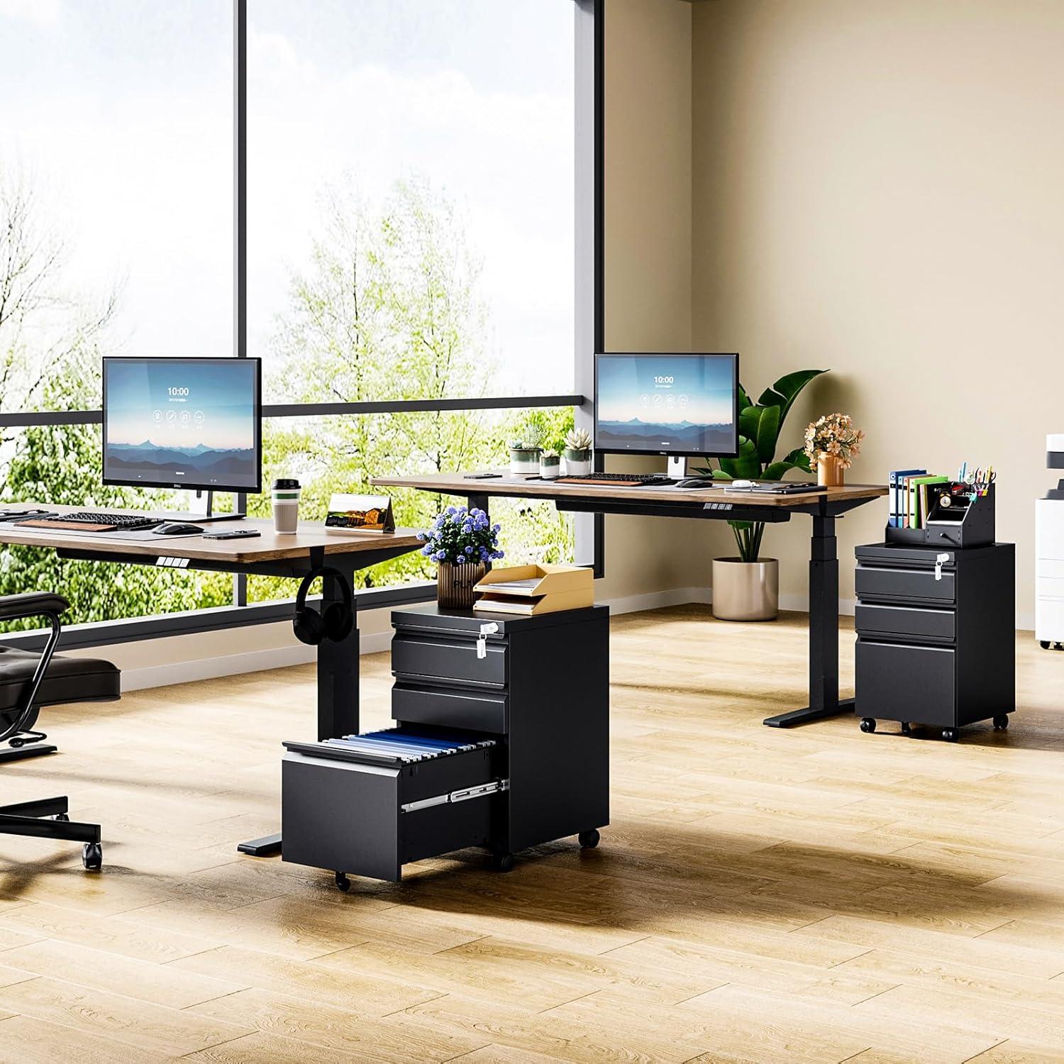 Archivador MIIIKO de 3 Cajones con Ruedas y Cerradura Negro