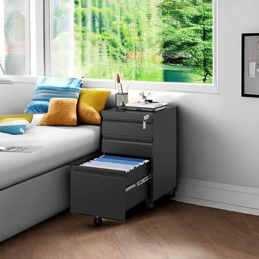 Archivador MIIIKO de 3 Cajones con Ruedas y Cerradura Negro