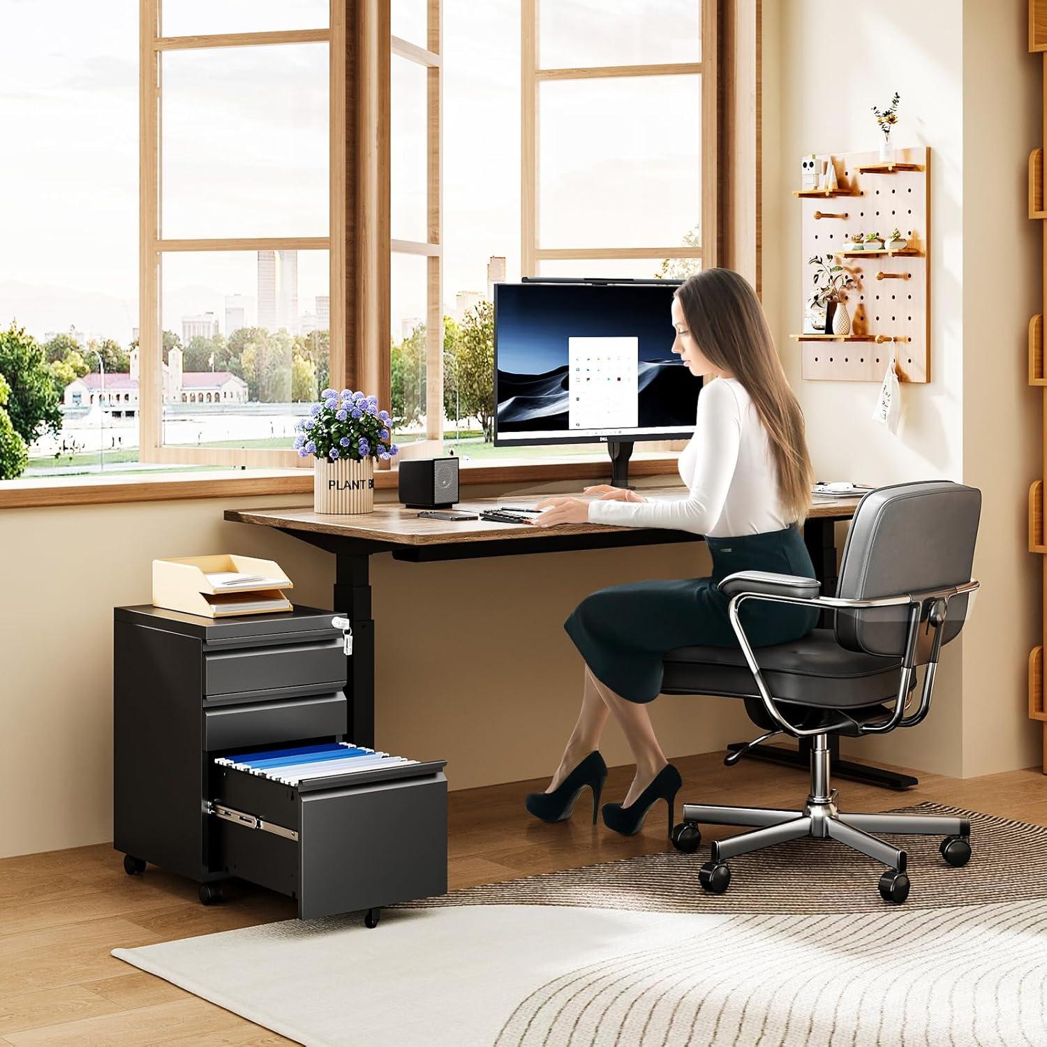 Archivador MIIIKO de 3 Cajones con Ruedas y Cerradura Negro