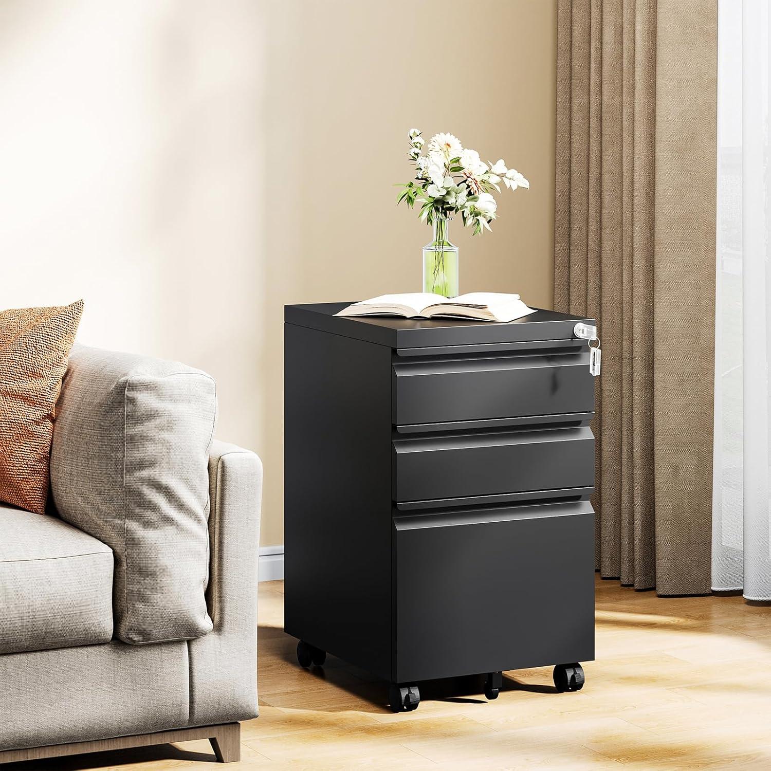 Archivador MIIIKO de 3 Cajones con Ruedas y Cerradura Negro
