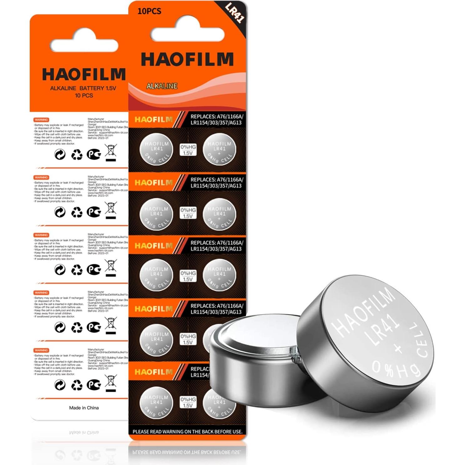 Batería Alcalina HAOFILM LR41 1.5V Paquete de 10