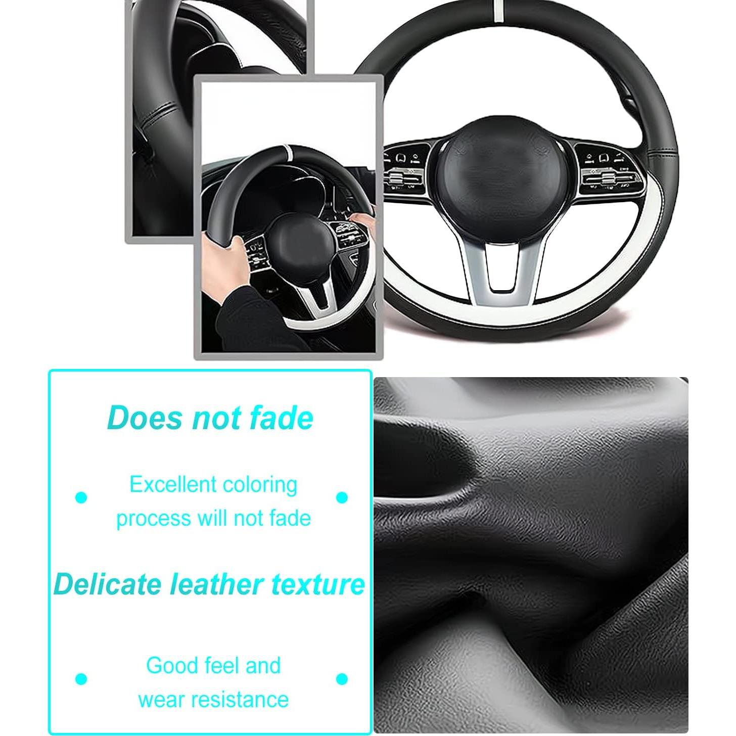 Cubierta de Volante Antideslizante de Cuero Nappa para Ford