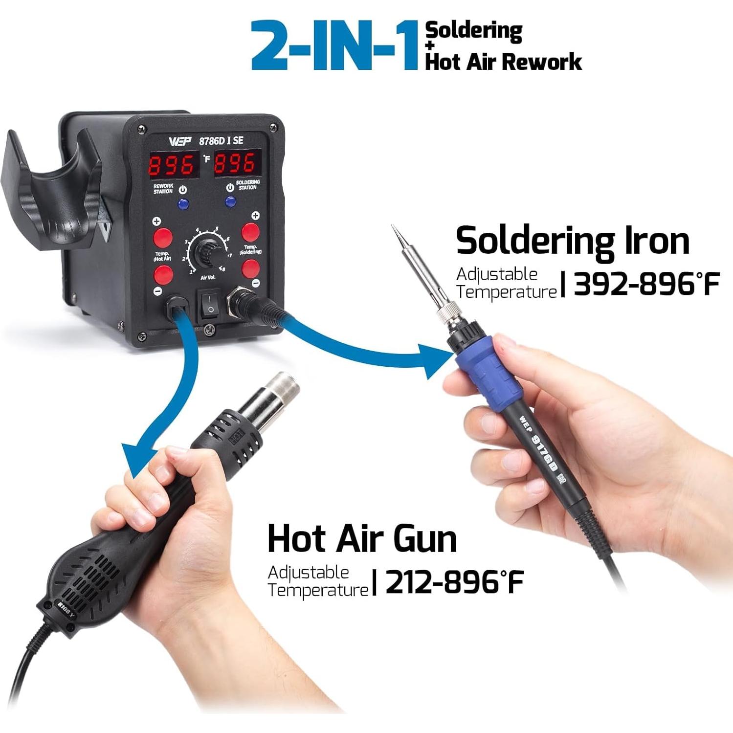 Estación de Soldadura WEP 8786D-I 2-en-1 con Kit Completo