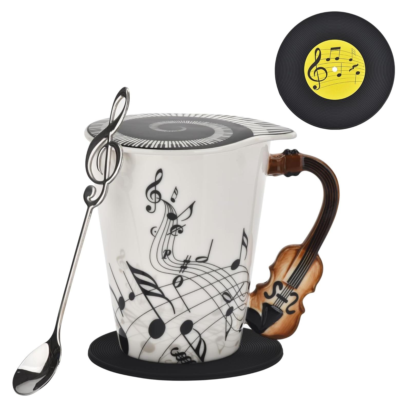 Taza de Cerámica Musical BUYNEED con Tapa y Cuchara