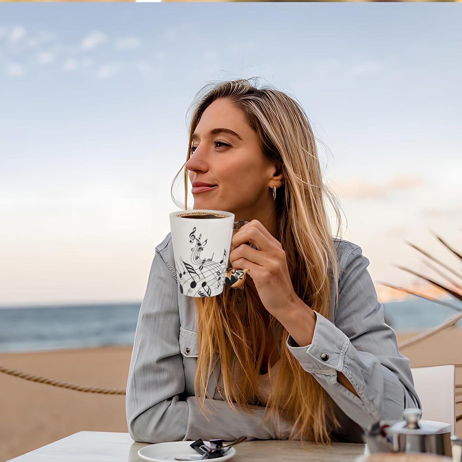 Taza de Cerámica Musical BUYNEED con Tapa y Cuchara