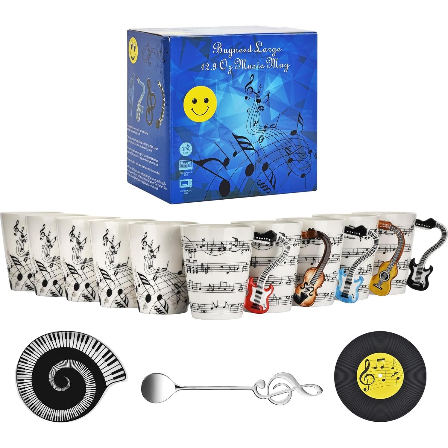 Taza de Cerámica Musical BUYNEED con Tapa y Cuchara