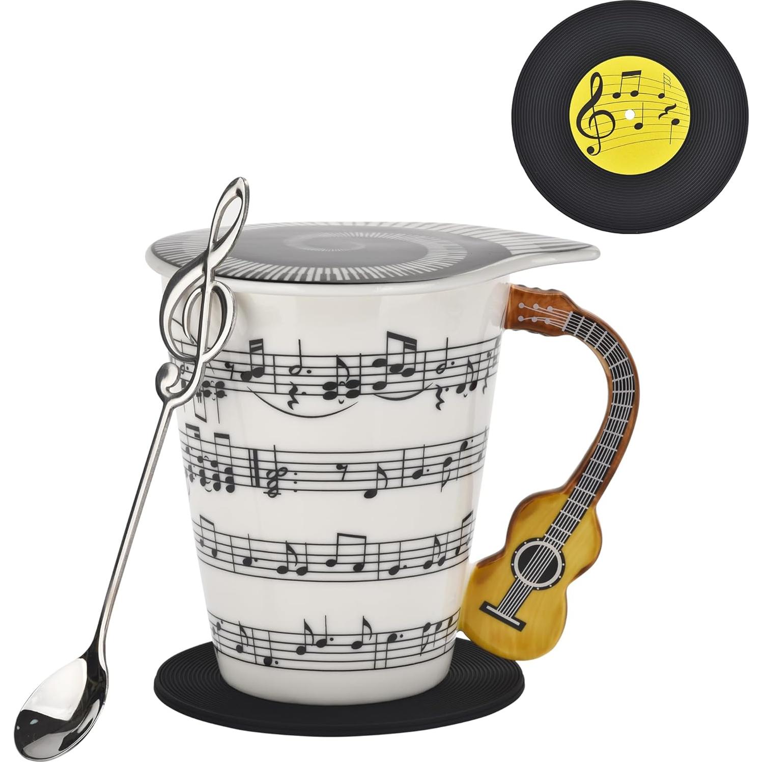 Taza de Cerámica Musical BUYNEED con Tapa y Cuchara