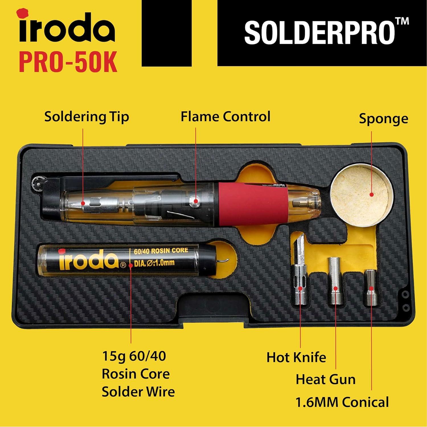 Kit Soldador Butano Iroda SolderPro 50K 4 en 1 30-70W