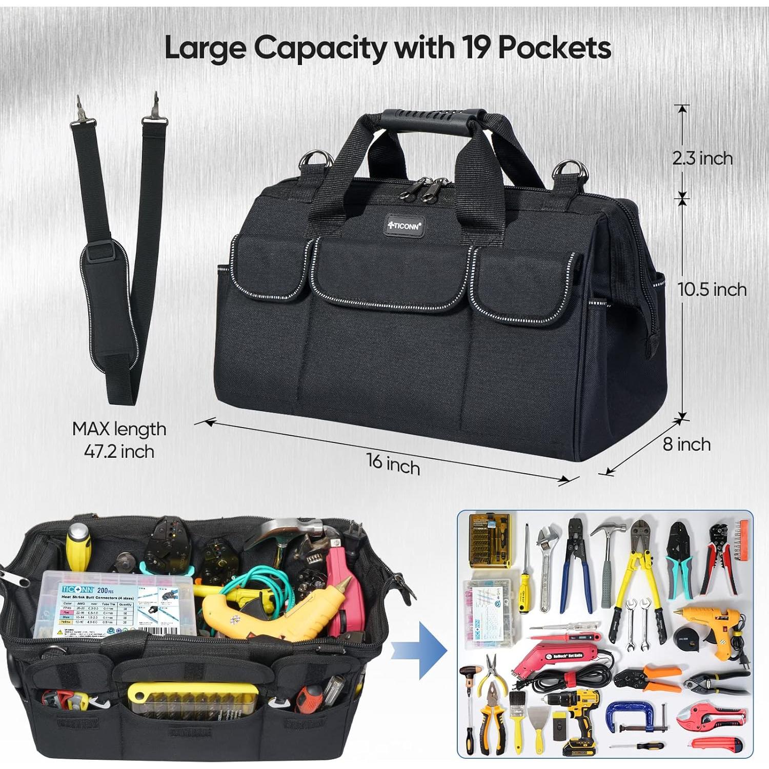 Bolsa de Herramientas TICONN 40.64 cm Impermeable 20 Compartimentos