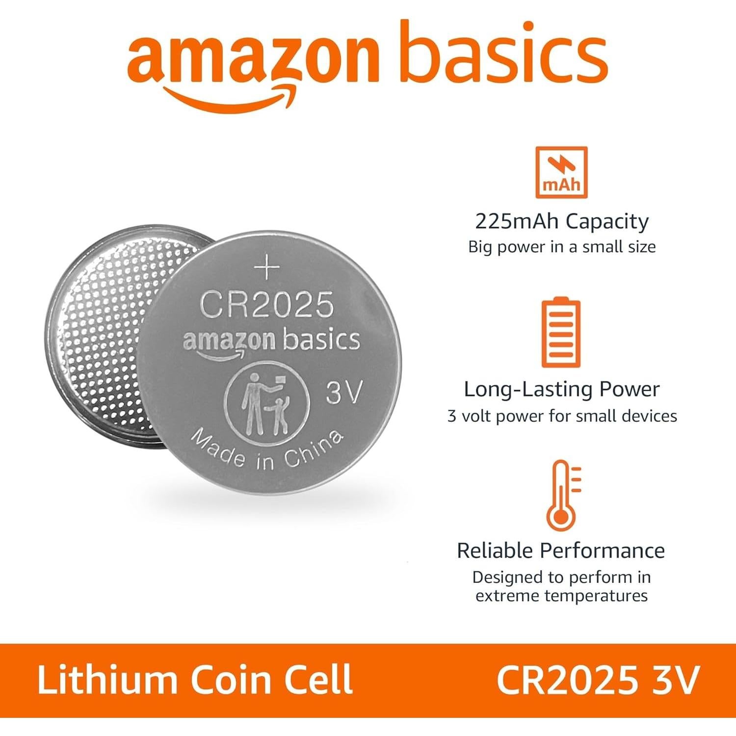 Baterías de Botón Amazon Basics CR2025 Paquete de 6 3V