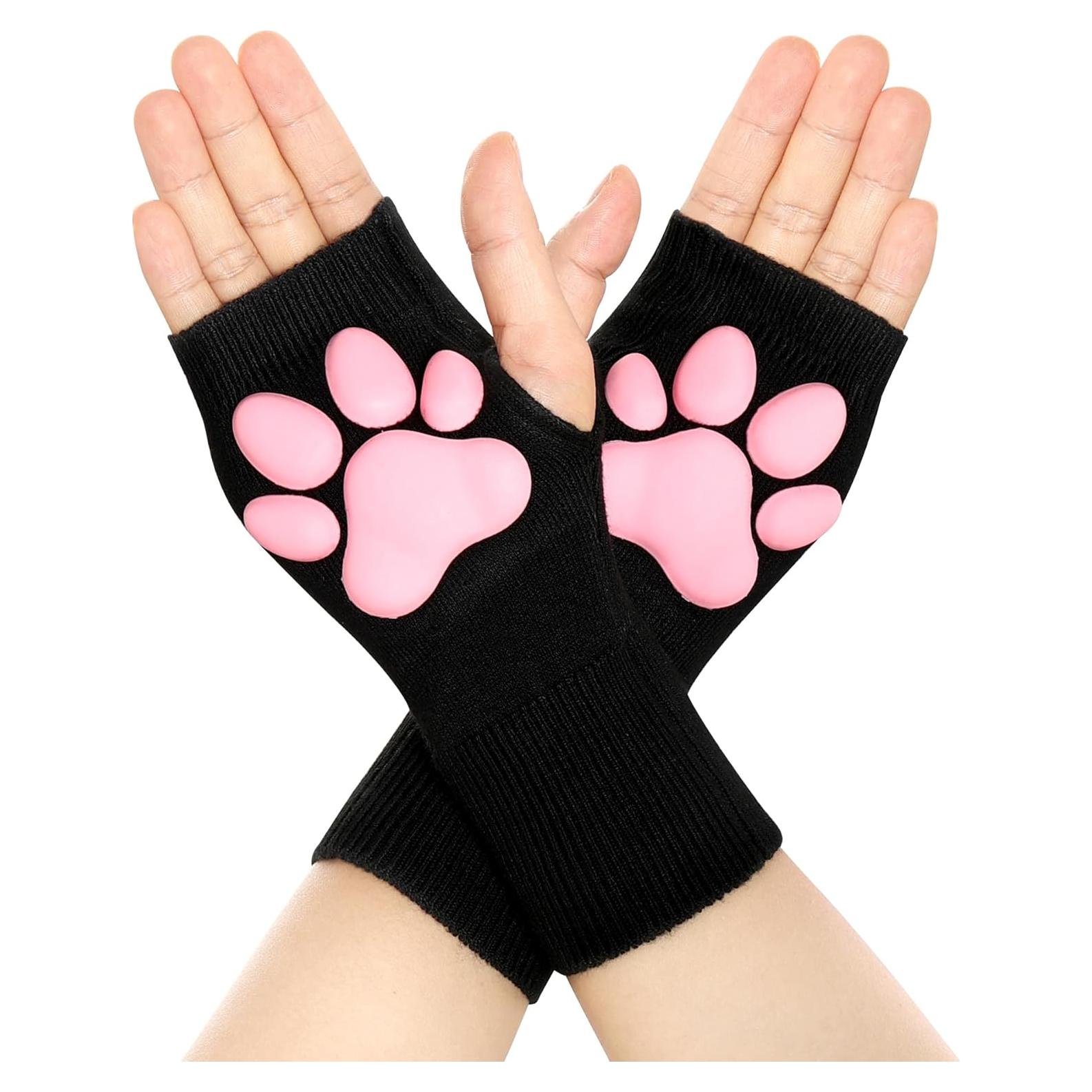 Mitones de Gato Nydotd Rosa 3D para Cosplay Sin Dedos