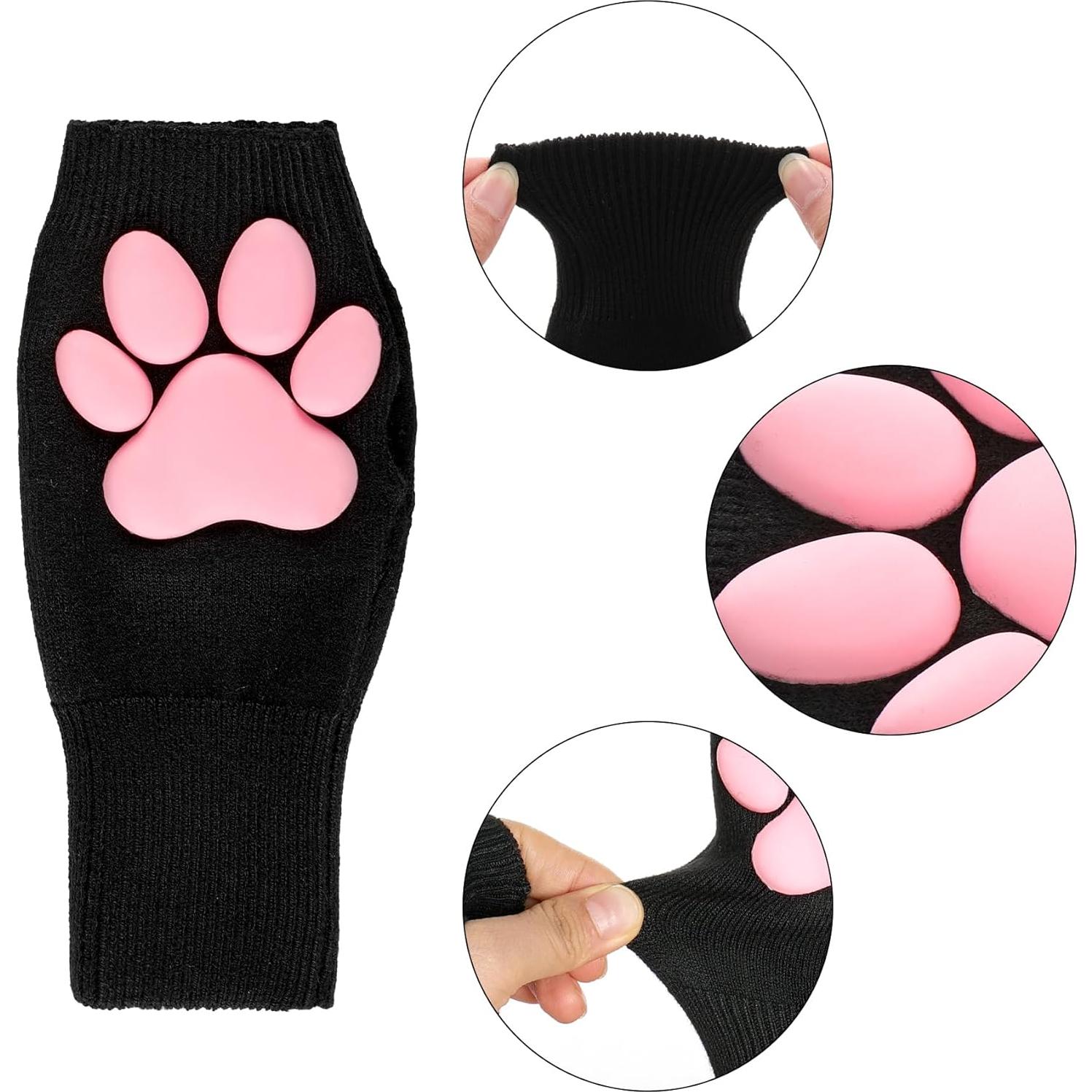 Mitones de Gato Nydotd Rosa 3D para Cosplay Sin Dedos