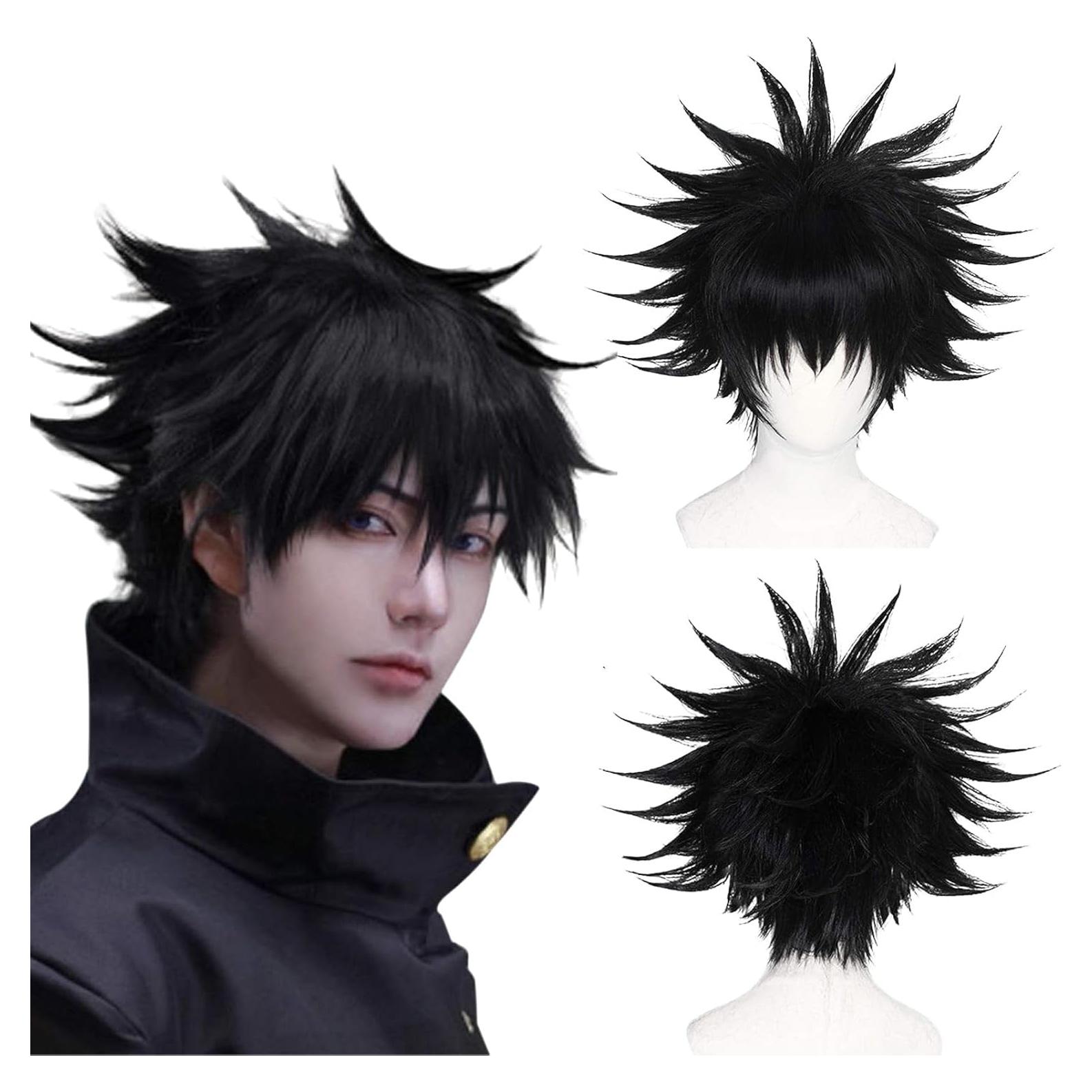Peluca Corta Negra JoneTing + Gorro Ajustable para Cosplay