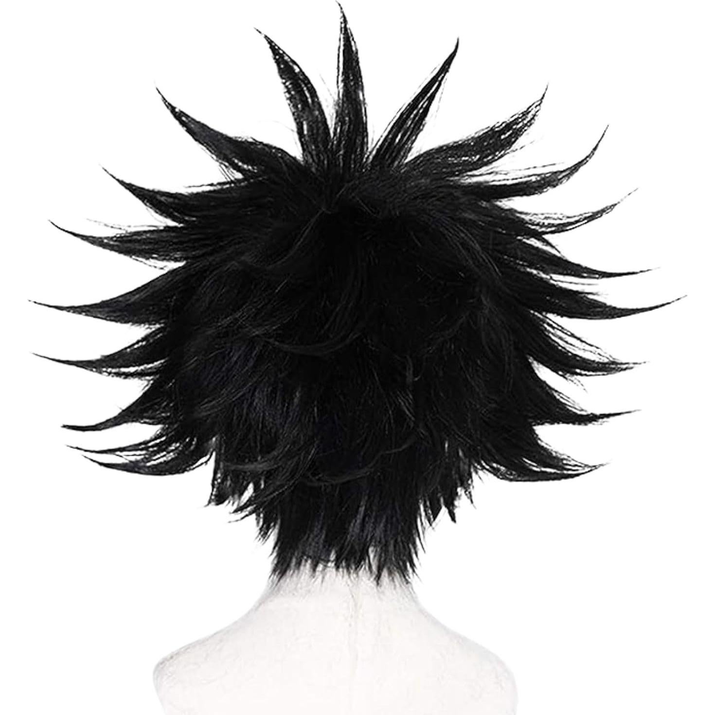 Peluca Corta Negra JoneTing + Gorro Ajustable para Cosplay