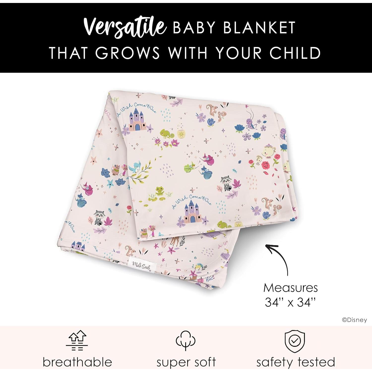 Milk Snob Disney A Wish Come True Baby Boy/Girl Swaddle Blanket, Soft Receiving, Security and Play, Toddler Infant NewbornBedding, Baby Shower, Baby Registry Gender Neutral Gift, 34 * 34 inches