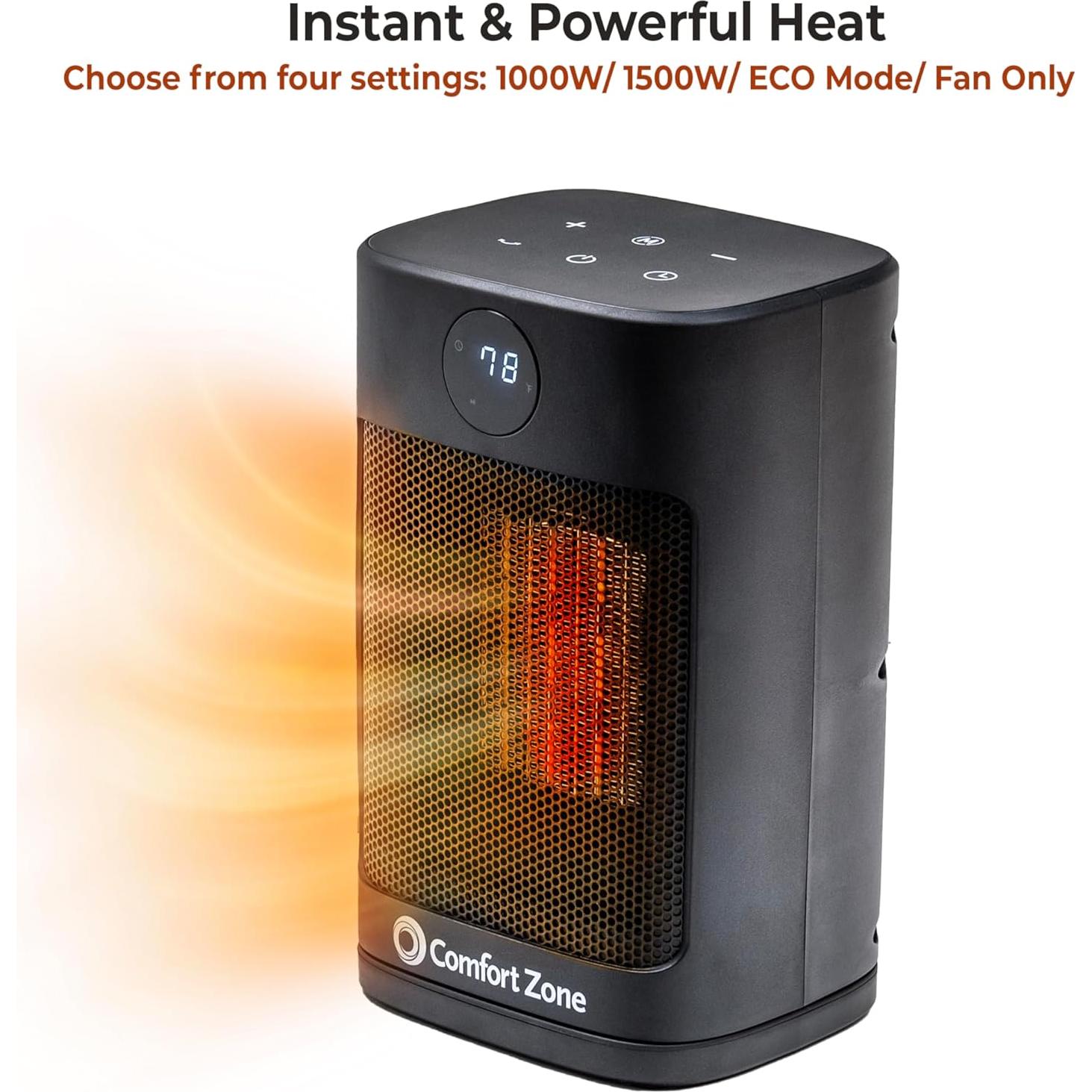 Calentador Eléctrico Portátil Comfort Zone CZ12829 Negro 1500W