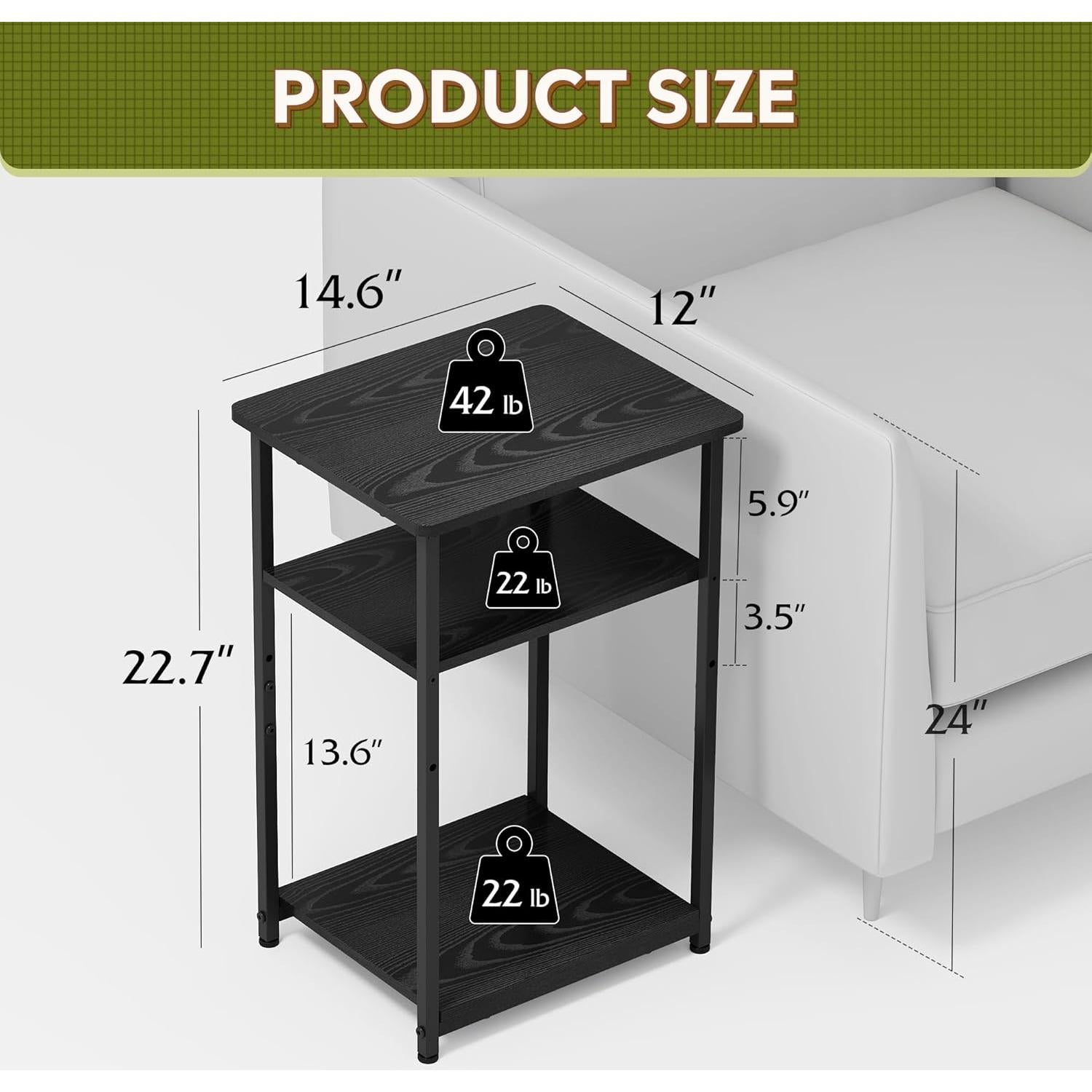 Conjunto de Mesas Laterales WLIVE 3 Niveles Negro 2 Unidades