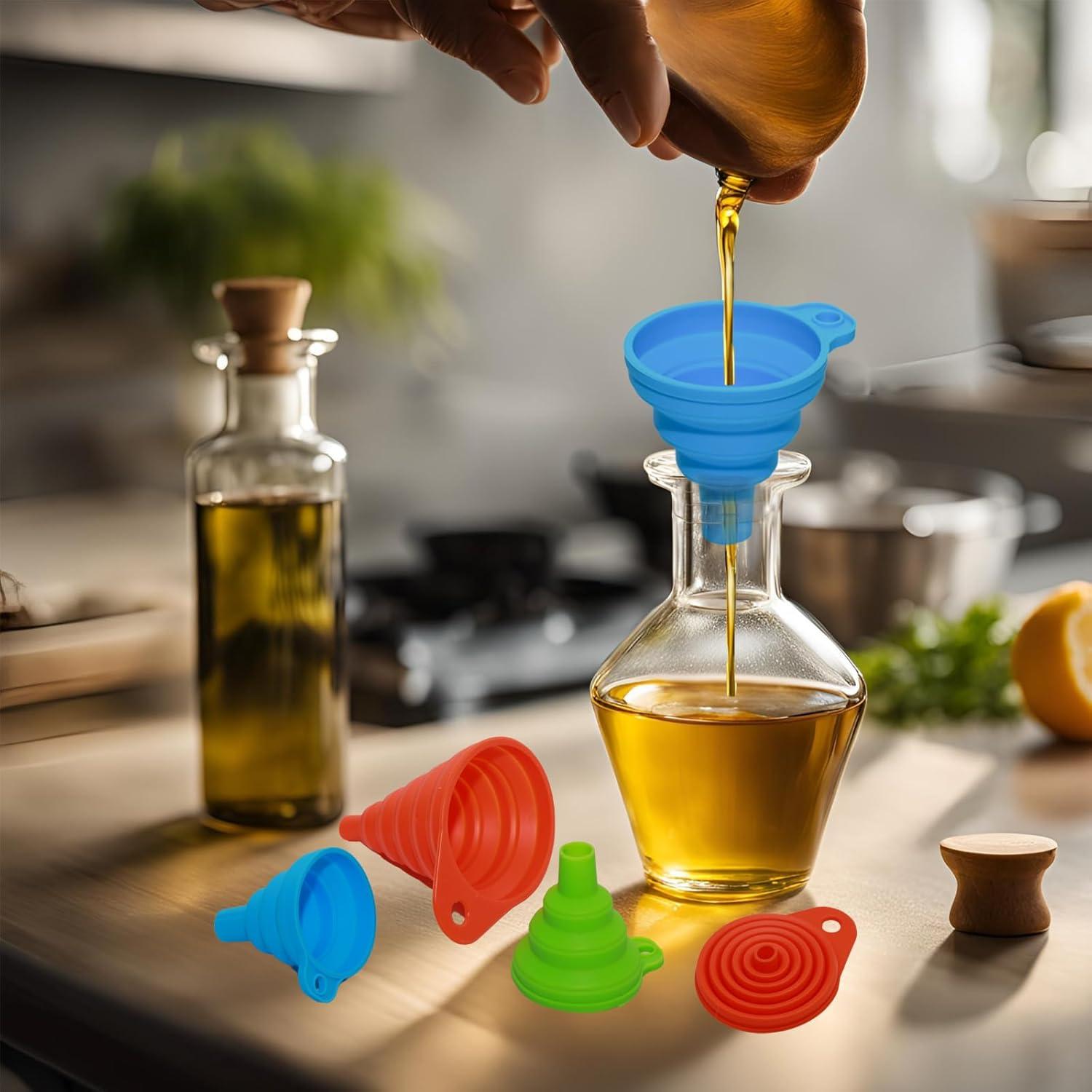 Embudo Plegable de Silicona Anphly 4 Piezas para Líquidos