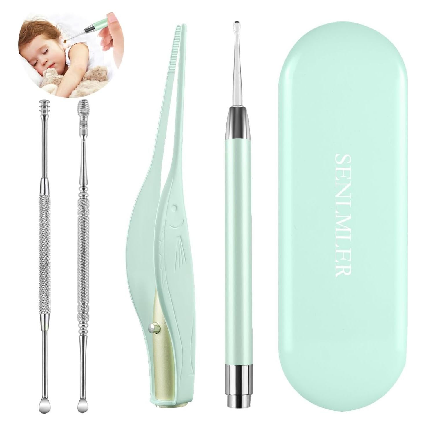 Kit de limpieza de oídos YESUNNY 4 piezas con luz LED