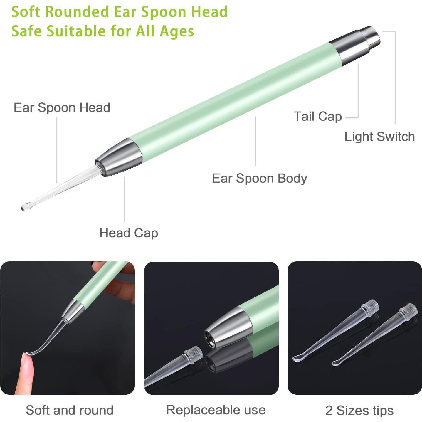 Kit de limpieza de oídos YESUNNY 4 piezas con luz LED