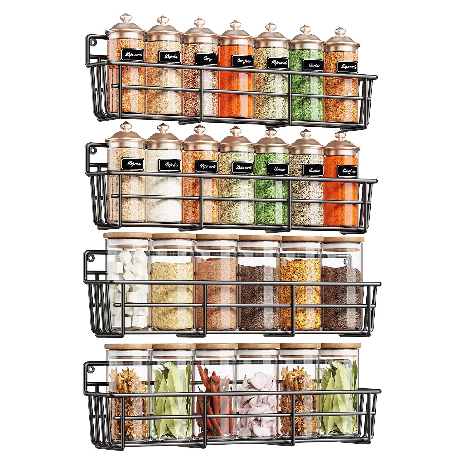 Organizador de Especias Colgante Mystozer, 4 Estantes Ajustables Negro