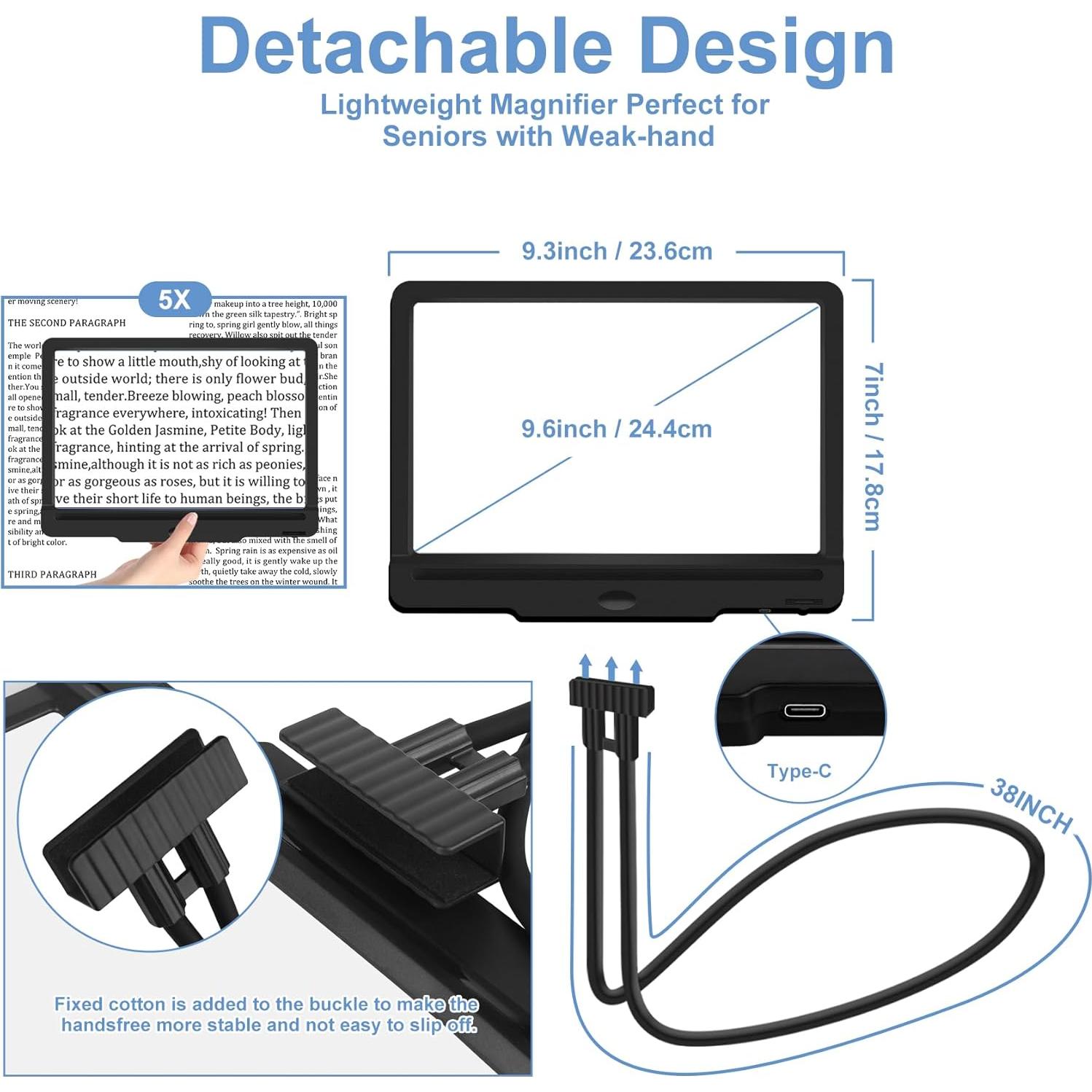 Lupa de Mano Libre Molebe 5X con Luz LED Ajustable 23.6x17.8 cm