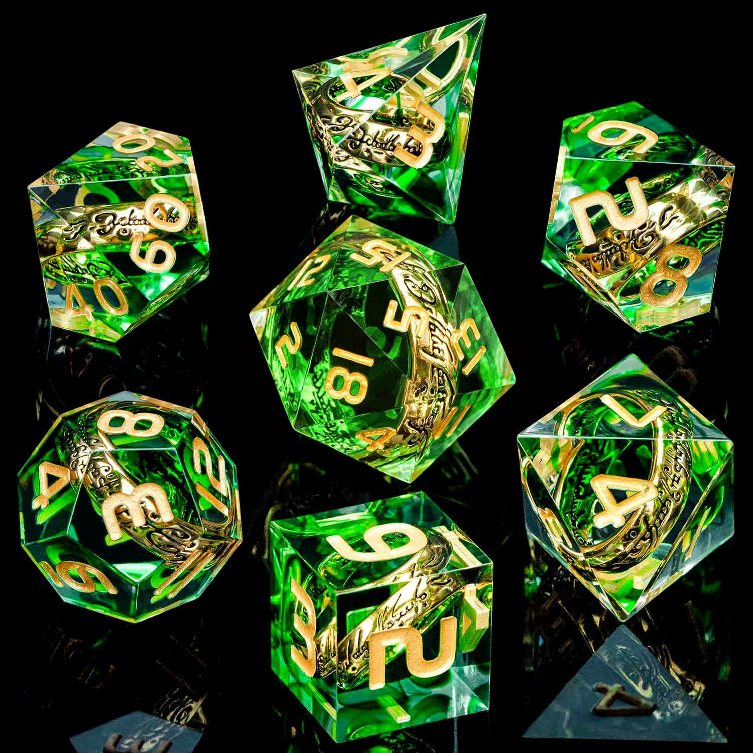 Juego de Dados Poliedricos D&D ORIFANTOU Verde 7 Piezas