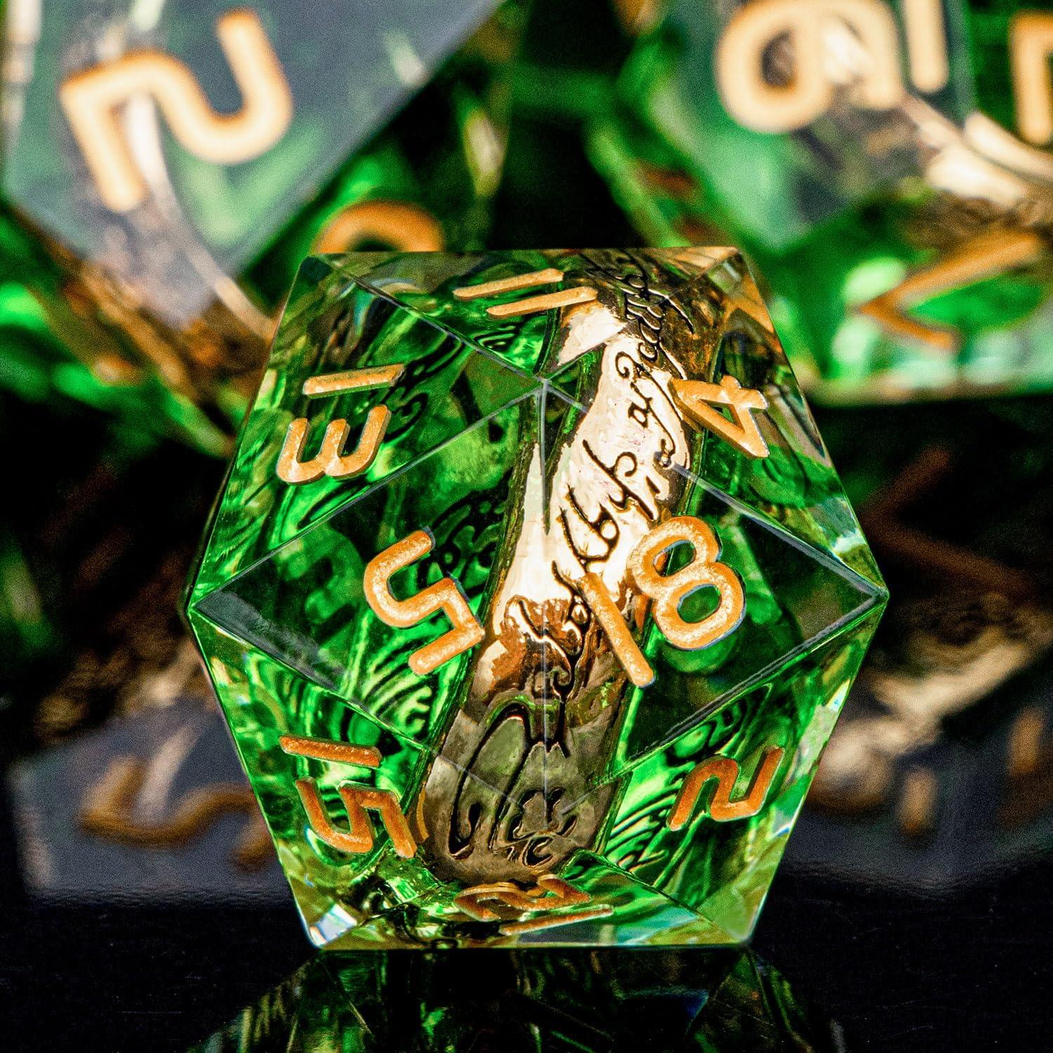 Juego de Dados Poliedricos D&D ORIFANTOU Verde 7 Piezas