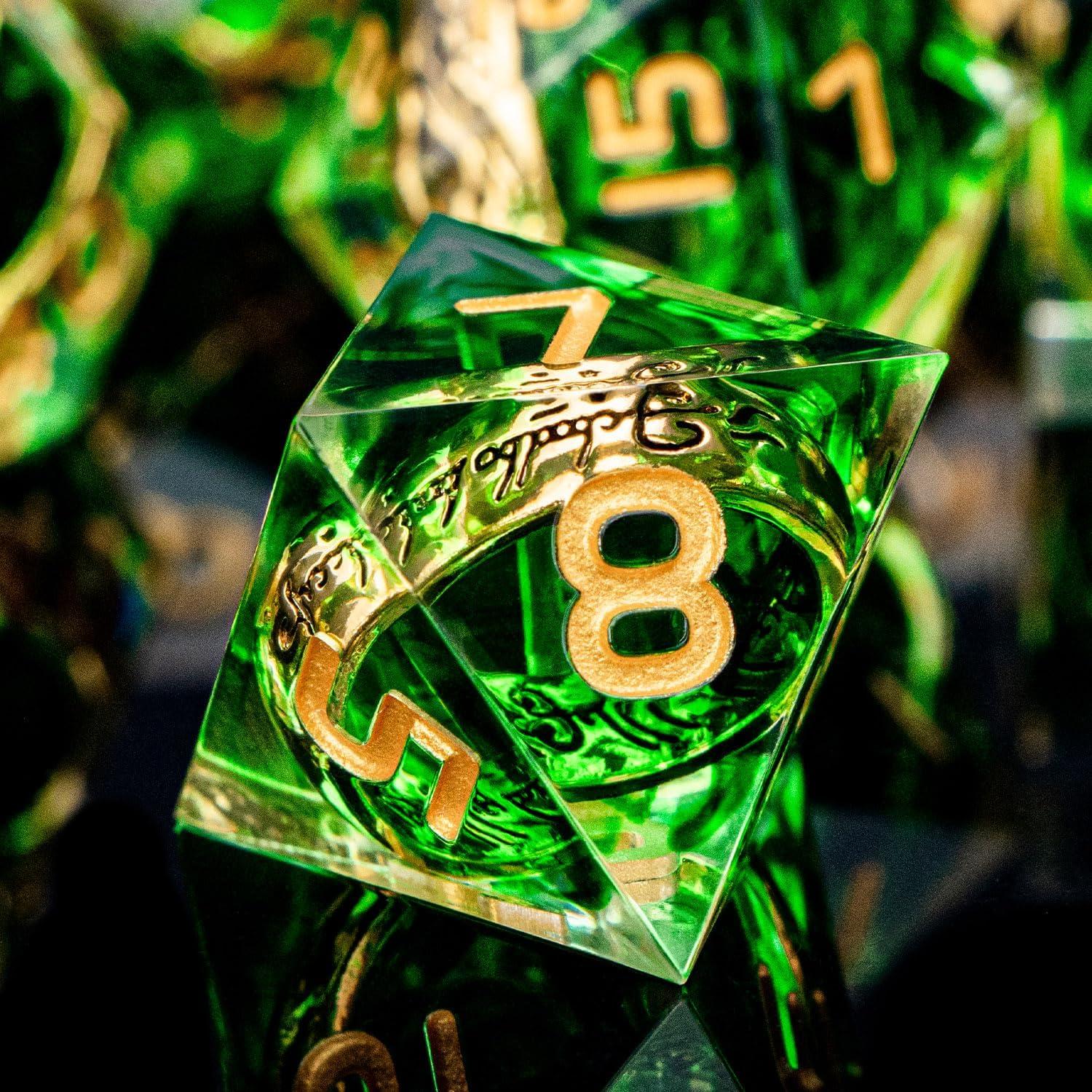 Juego de Dados Poliedricos D&D ORIFANTOU Verde 7 Piezas