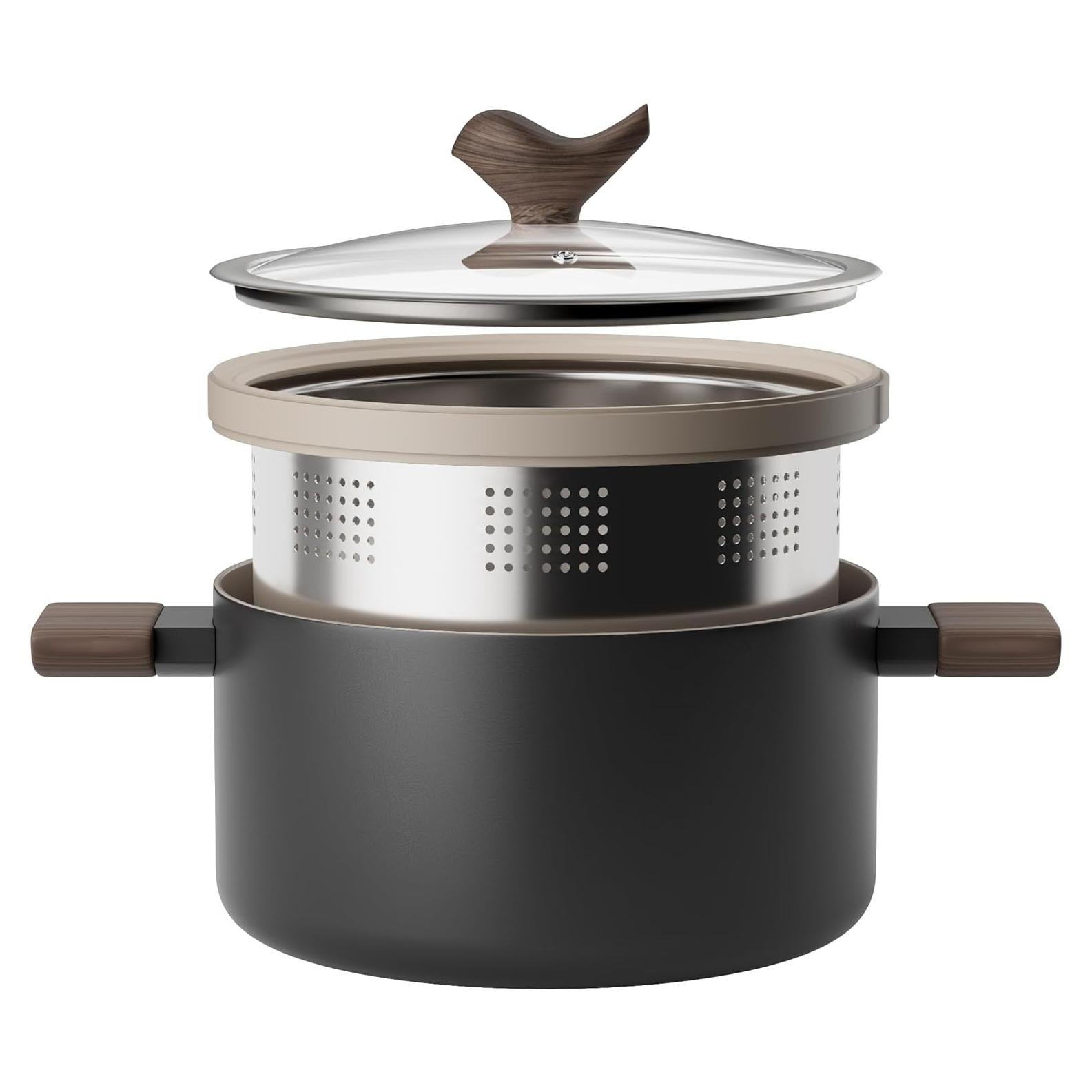 Olla de Cerámica Antiadherente VONIKI 5L con Cesta de Pasta