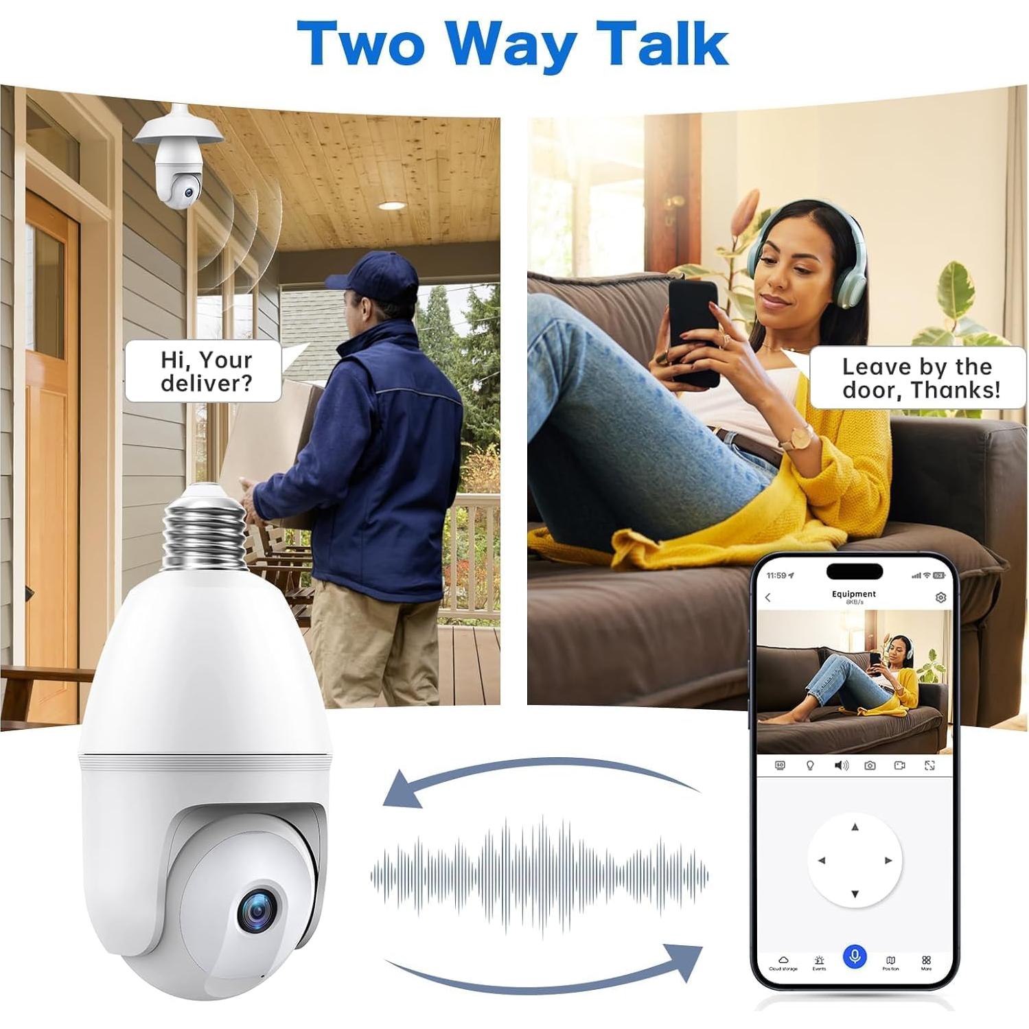 Cámara de Seguridad Bombilla Noahcam 2K Inalámbrica 360°