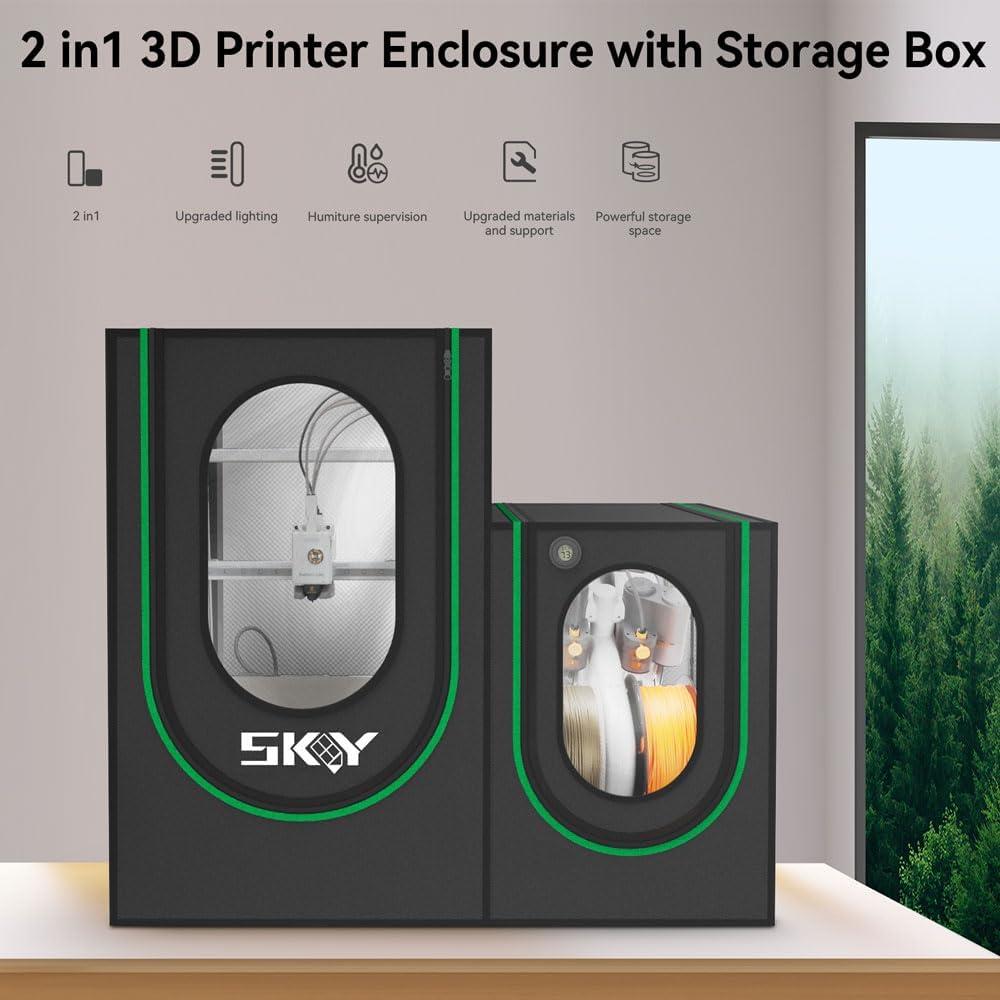 2 in1 3D Printer Enclosure with Storage Box LED Light, Smoke Exhaust Kit for Bambu Lab A1, A1 Mini, Ender 3 Series