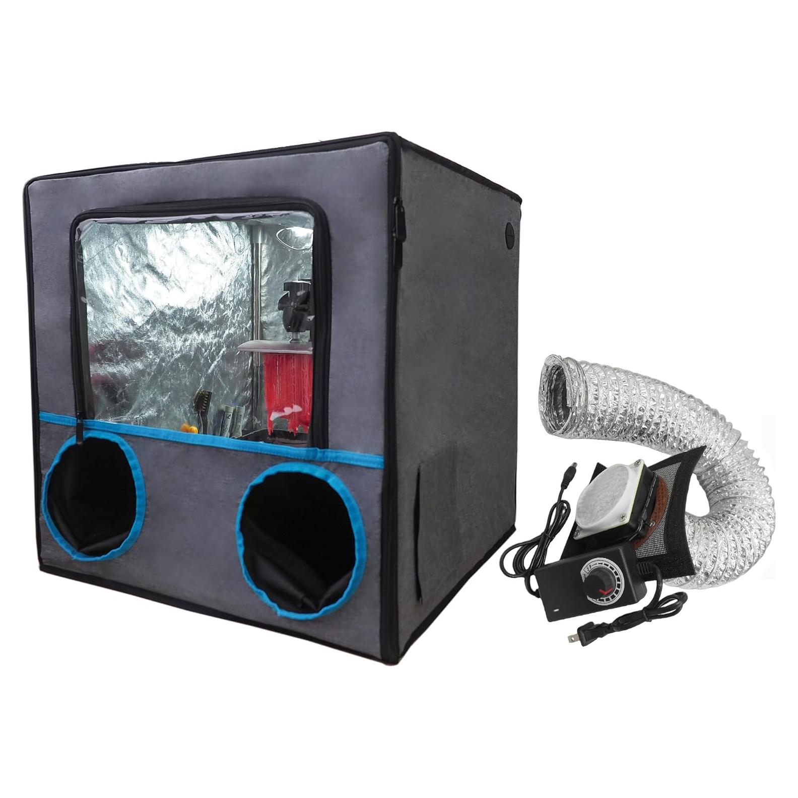 3D Printer Multifunctional Enclosure Paint Spray Booth with Exhaust Fan Filter System Ventilation with Adjustable Speed Control Power Adapter for Resin 3D Printer Painting Polishing Model