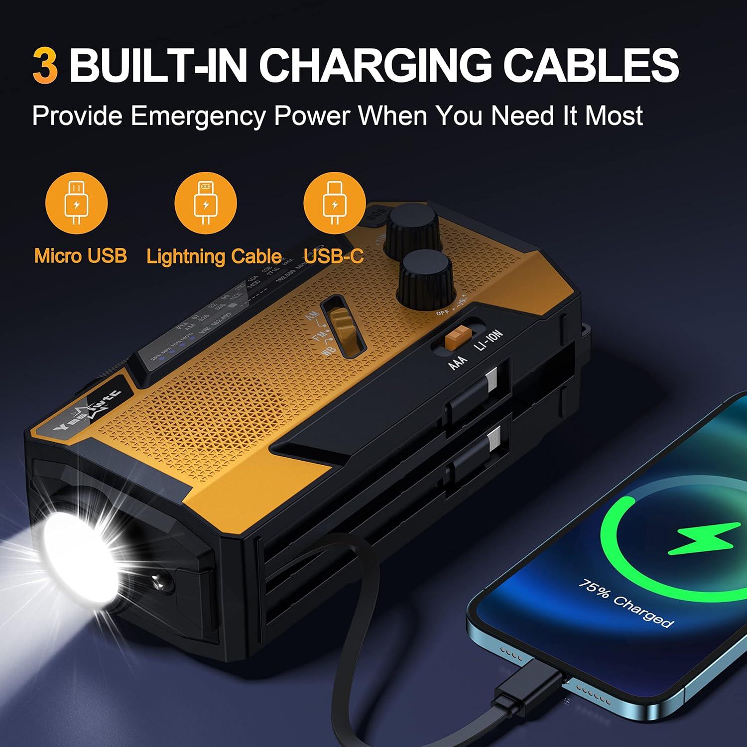 Radio Meteorológica de Emergencia YESIWTC 7400mWh Solar Manivela