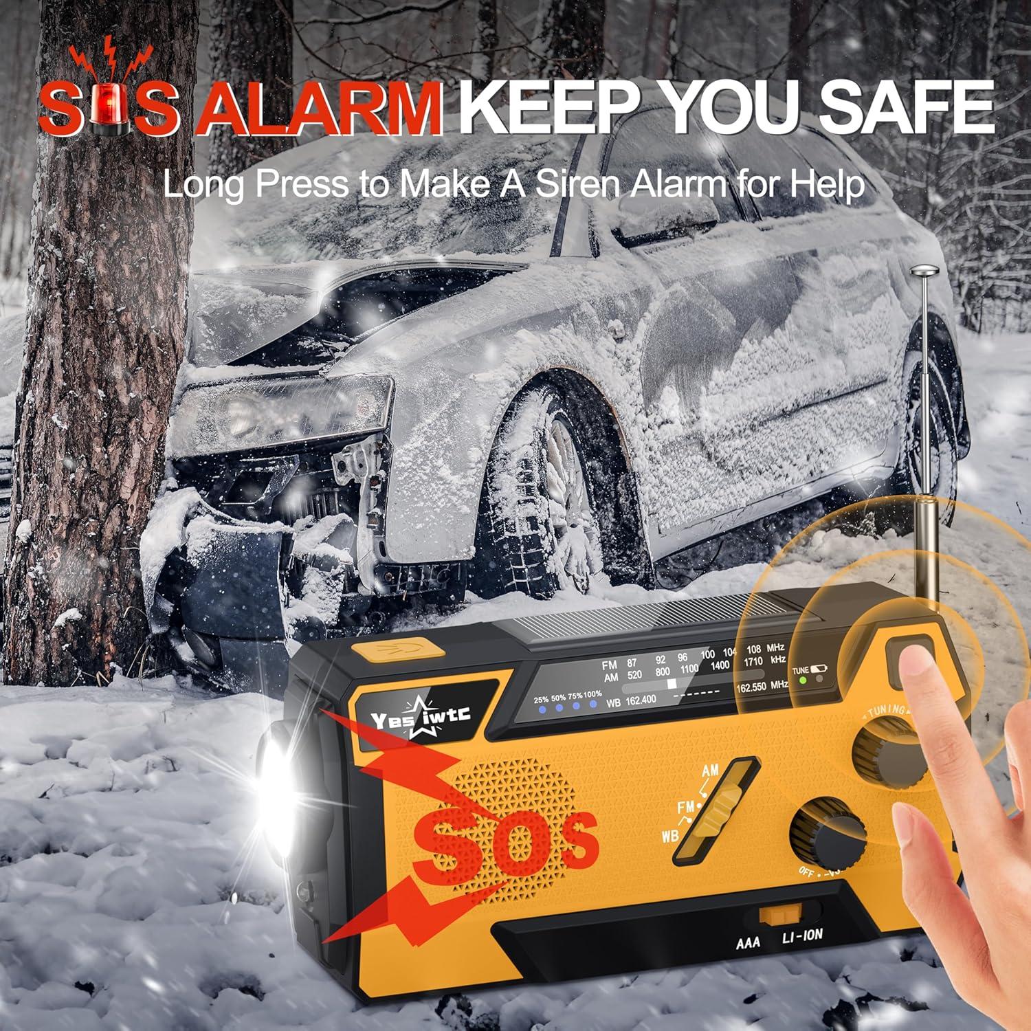 Radio Meteorológica de Emergencia YESIWTC 7400mWh Solar Manivela