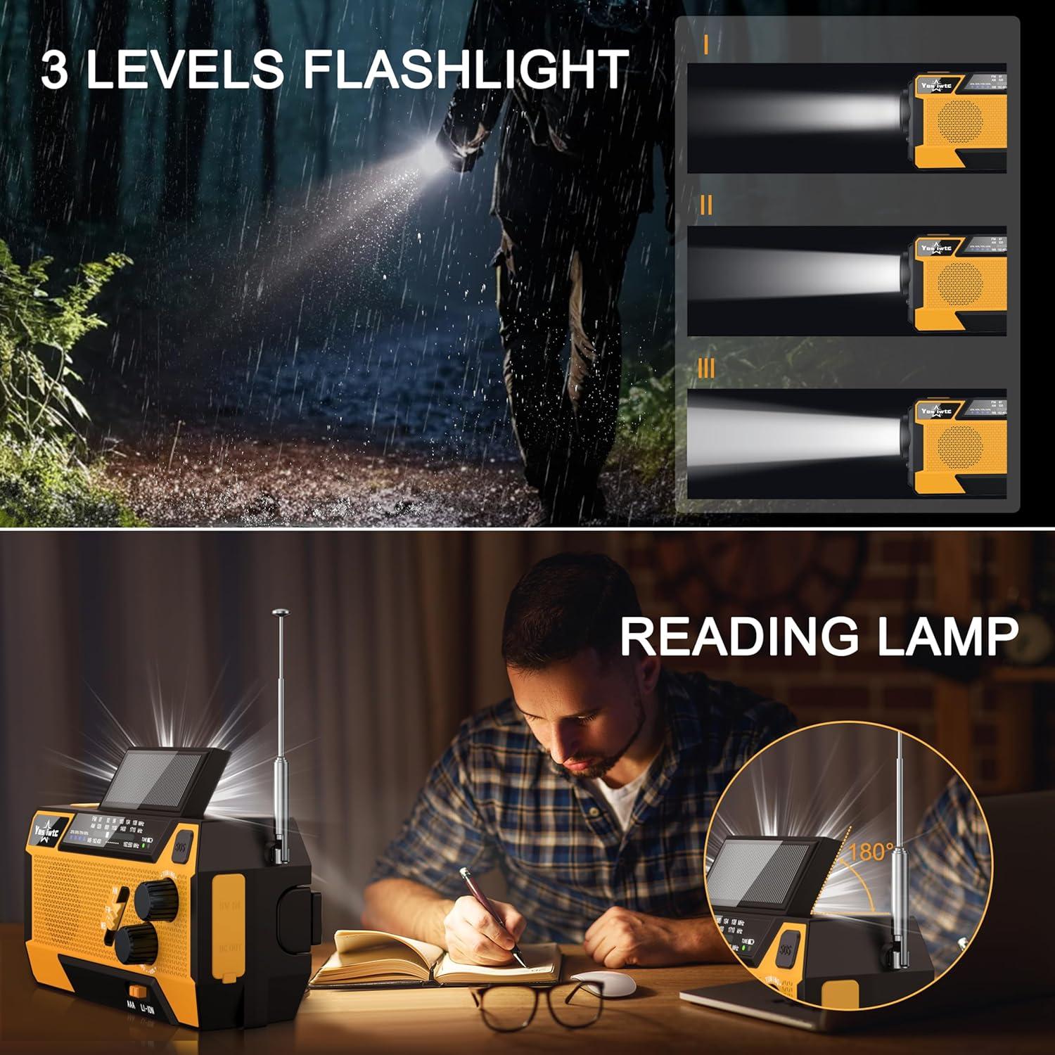 Radio Meteorológica de Emergencia YESIWTC 7400mWh Solar Manivela