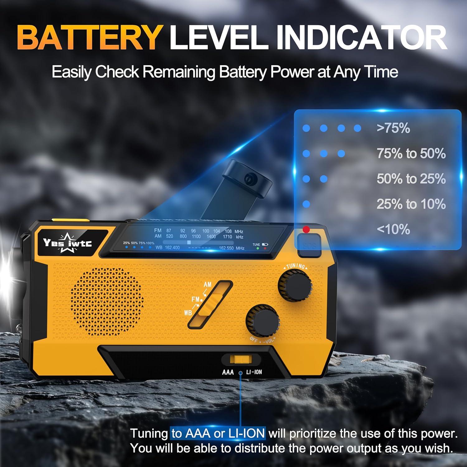 Radio Meteorológica de Emergencia YESIWTC 7400mWh Solar Manivela